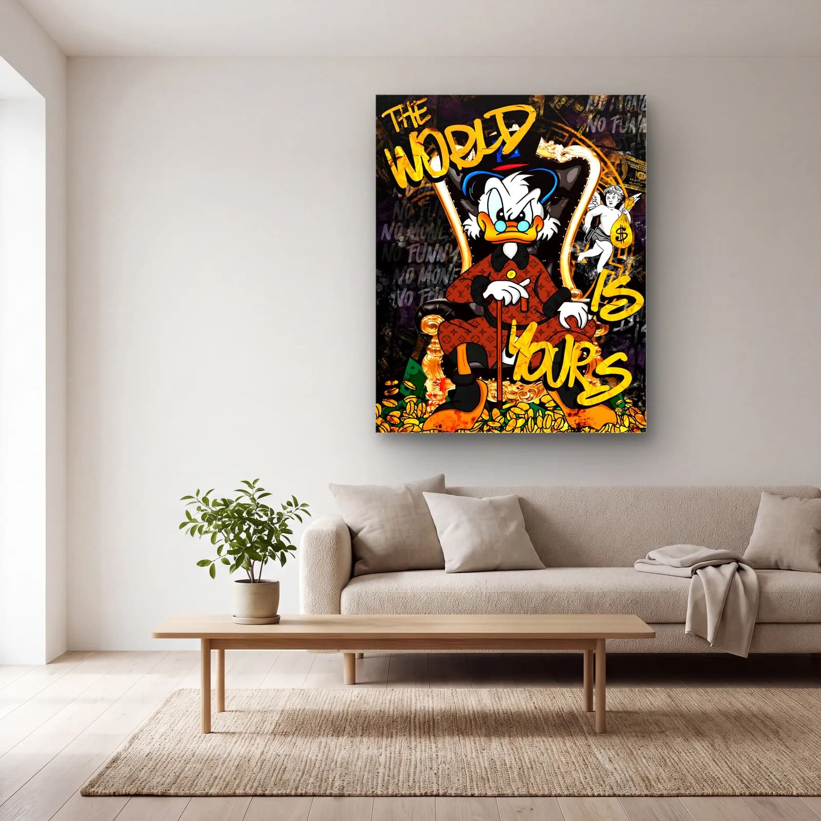 The World Is Yours Scrooge McDuck cam tablo — açık renk salonda