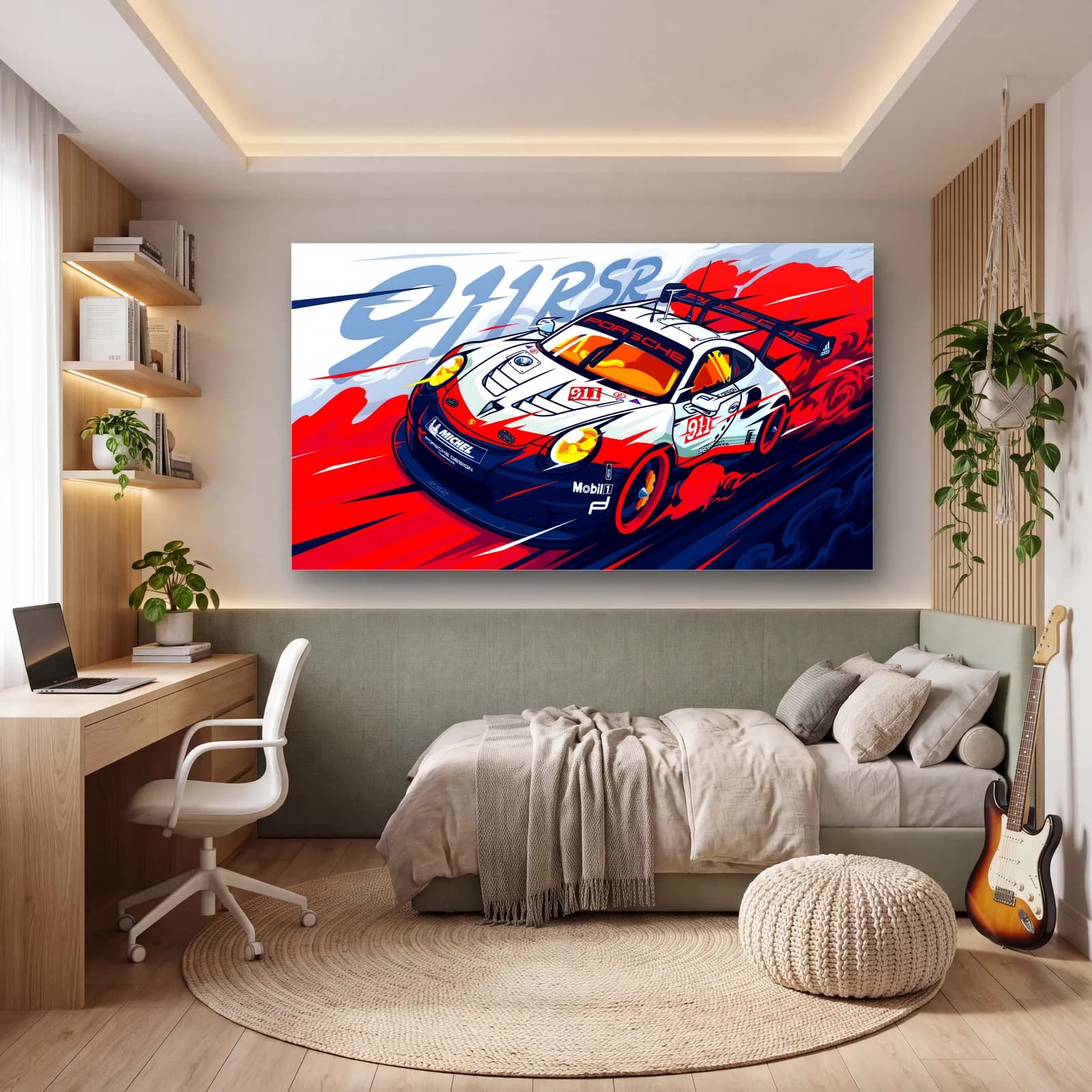 Porsche 911 RSR Yarış Posteri cam tablo — genç odasında