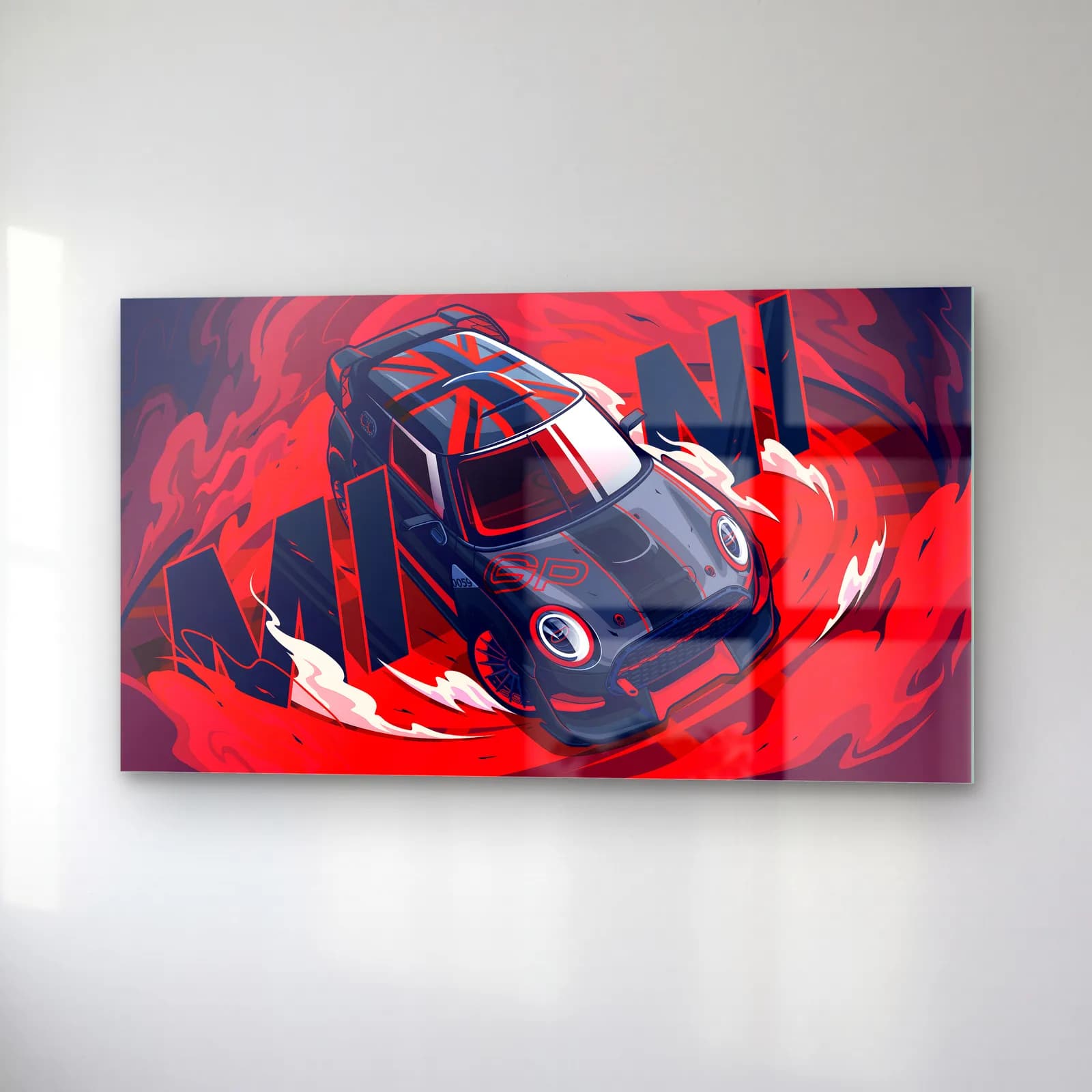 Mini Cooper Kırmızı Poster cam tablo — sağ açıdan görünüm