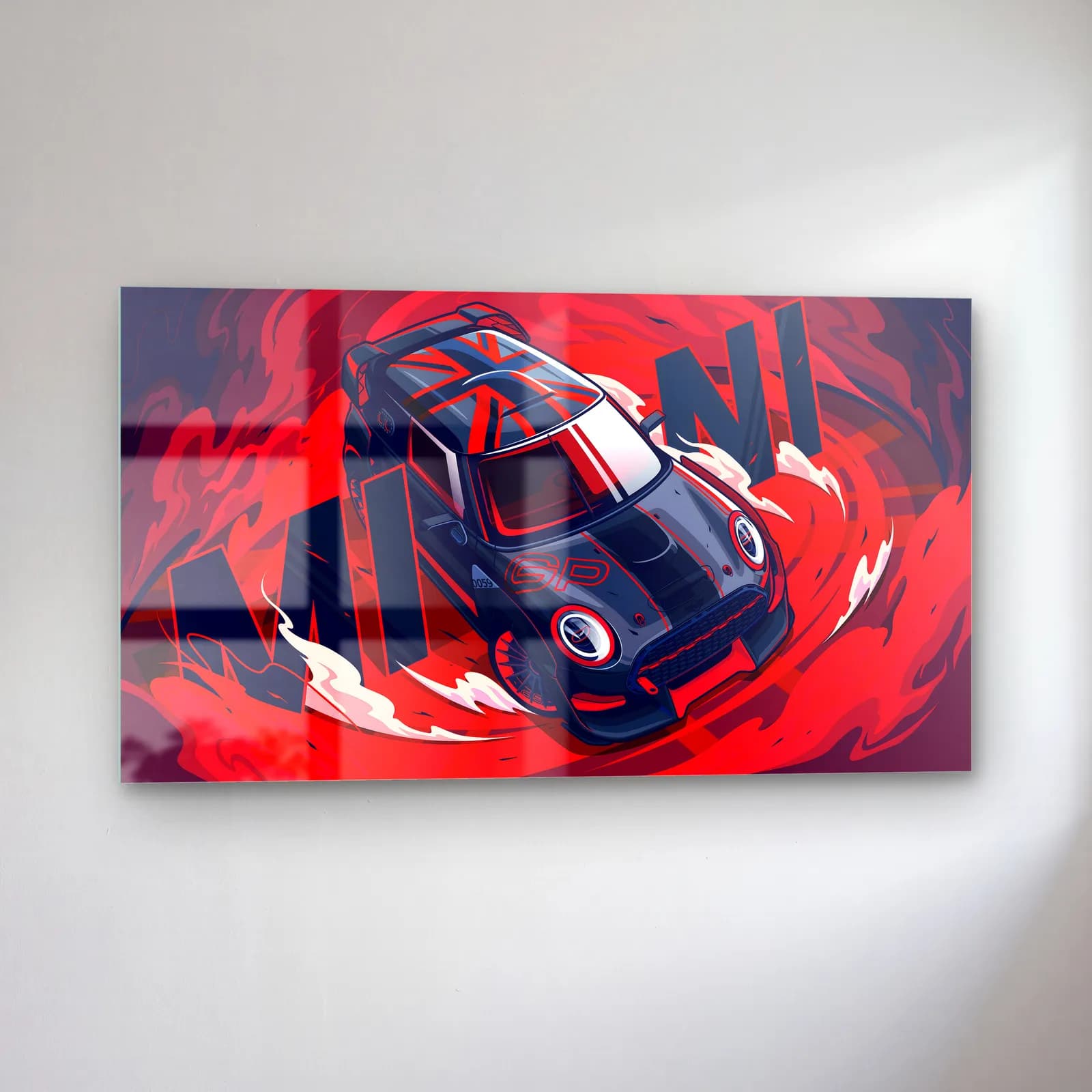 Mini Cooper Kırmızı Poster cam tablo — sol açıdan görünüm