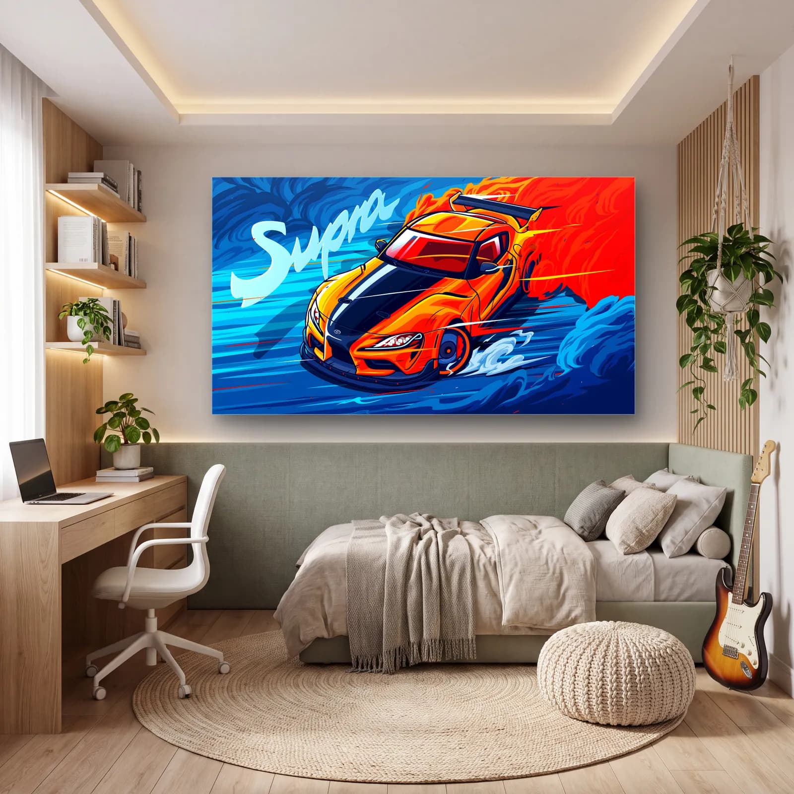 Toyota Supra Mavi Poster cam tablo — genç odasında