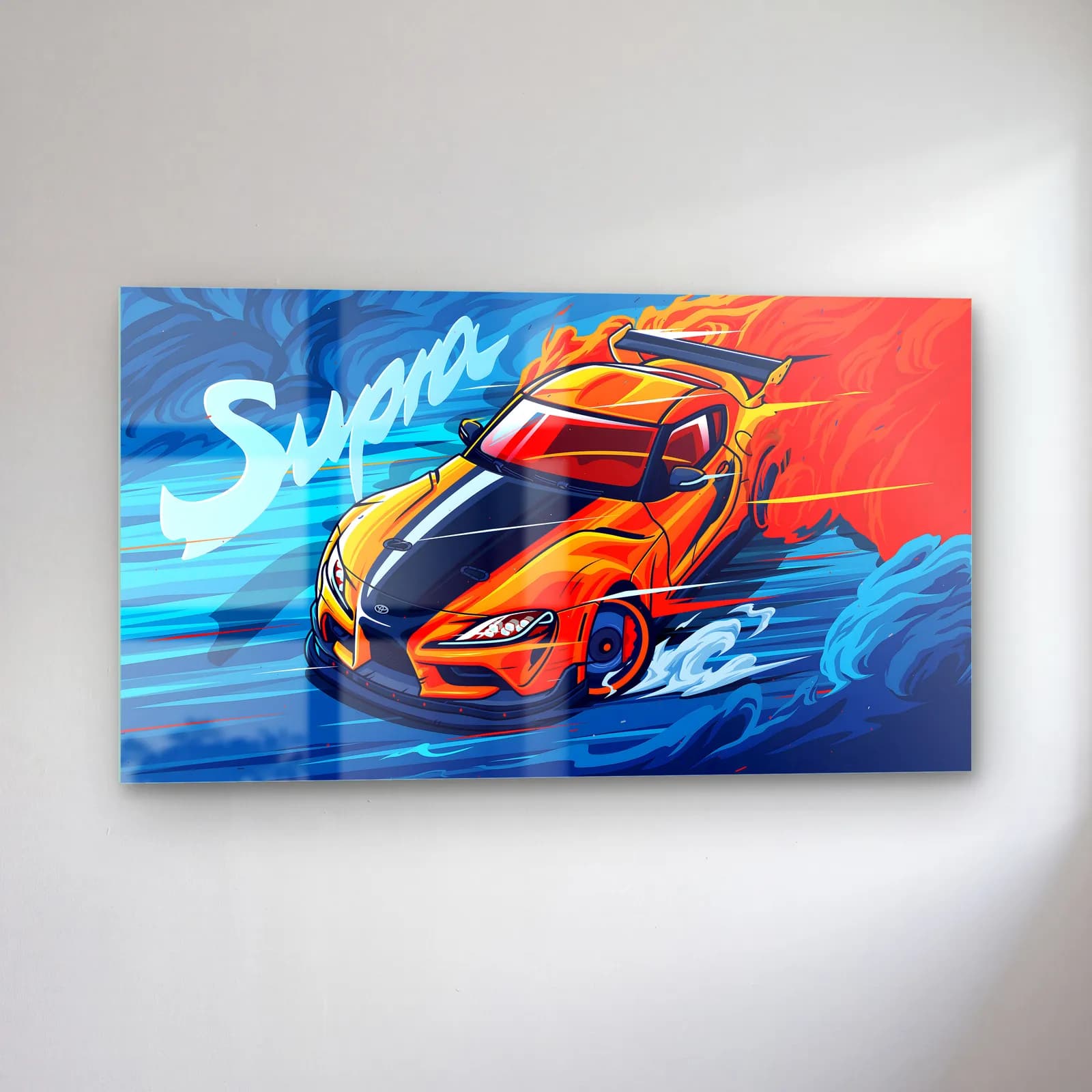 Toyota Supra Mavi Poster cam tablo — sol açıdan görünüm