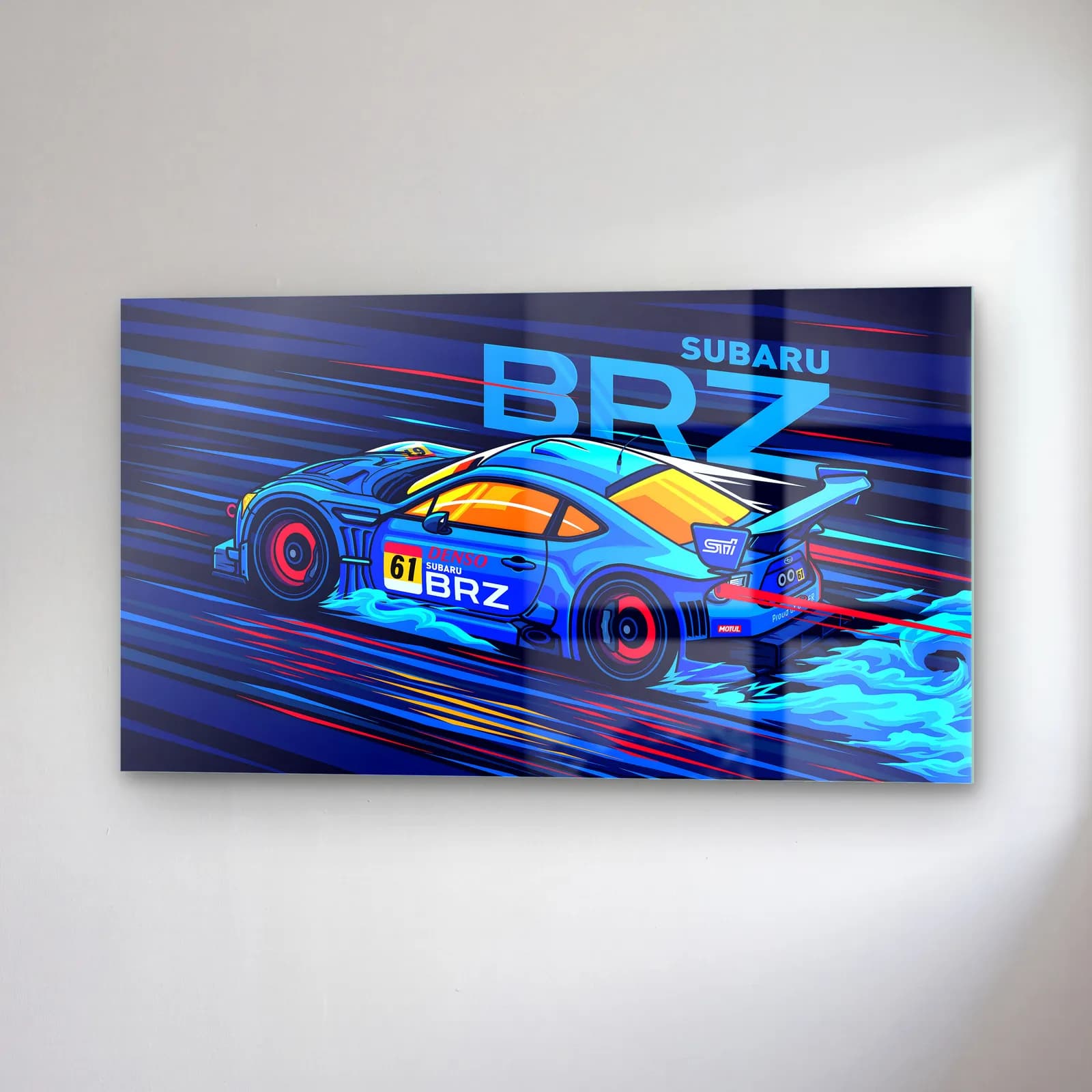 Subaru BRZ Yarış Posteri cam tablo — sağ açıdan görünüm