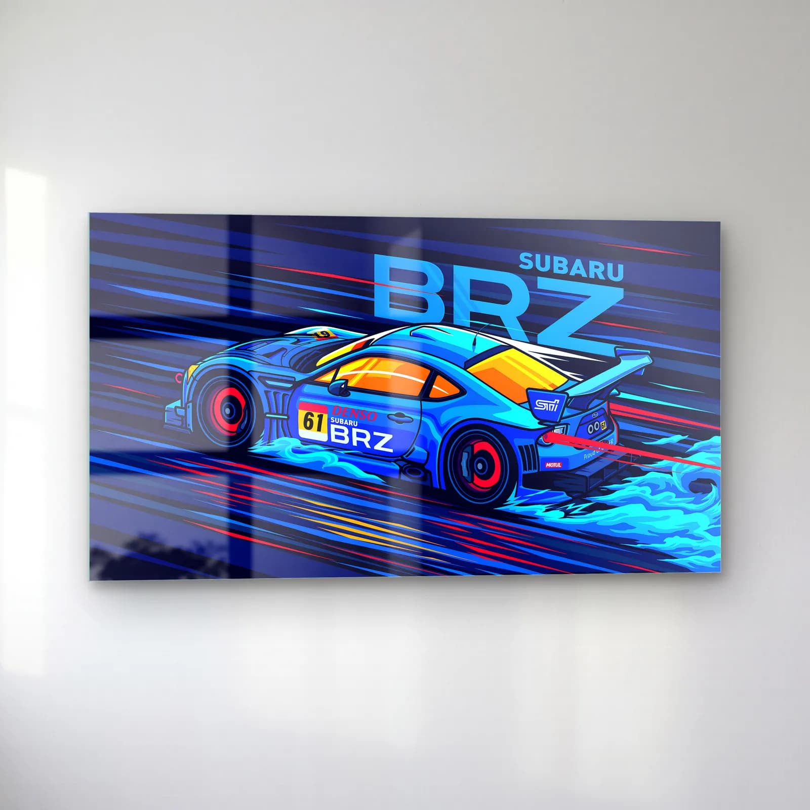 Subaru BRZ Yarış Posteri cam tablo — sol açıdan görünüm