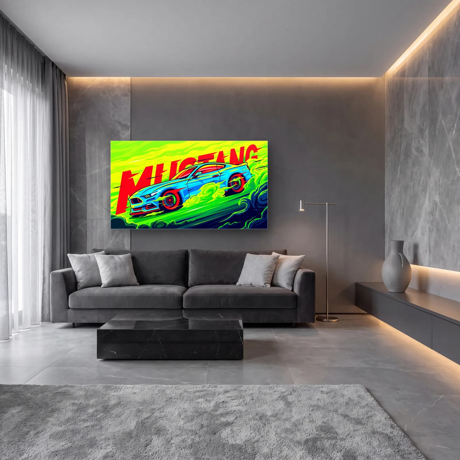 Ford Mustang Neon Posteri cam tablo — lüks salon duvarında