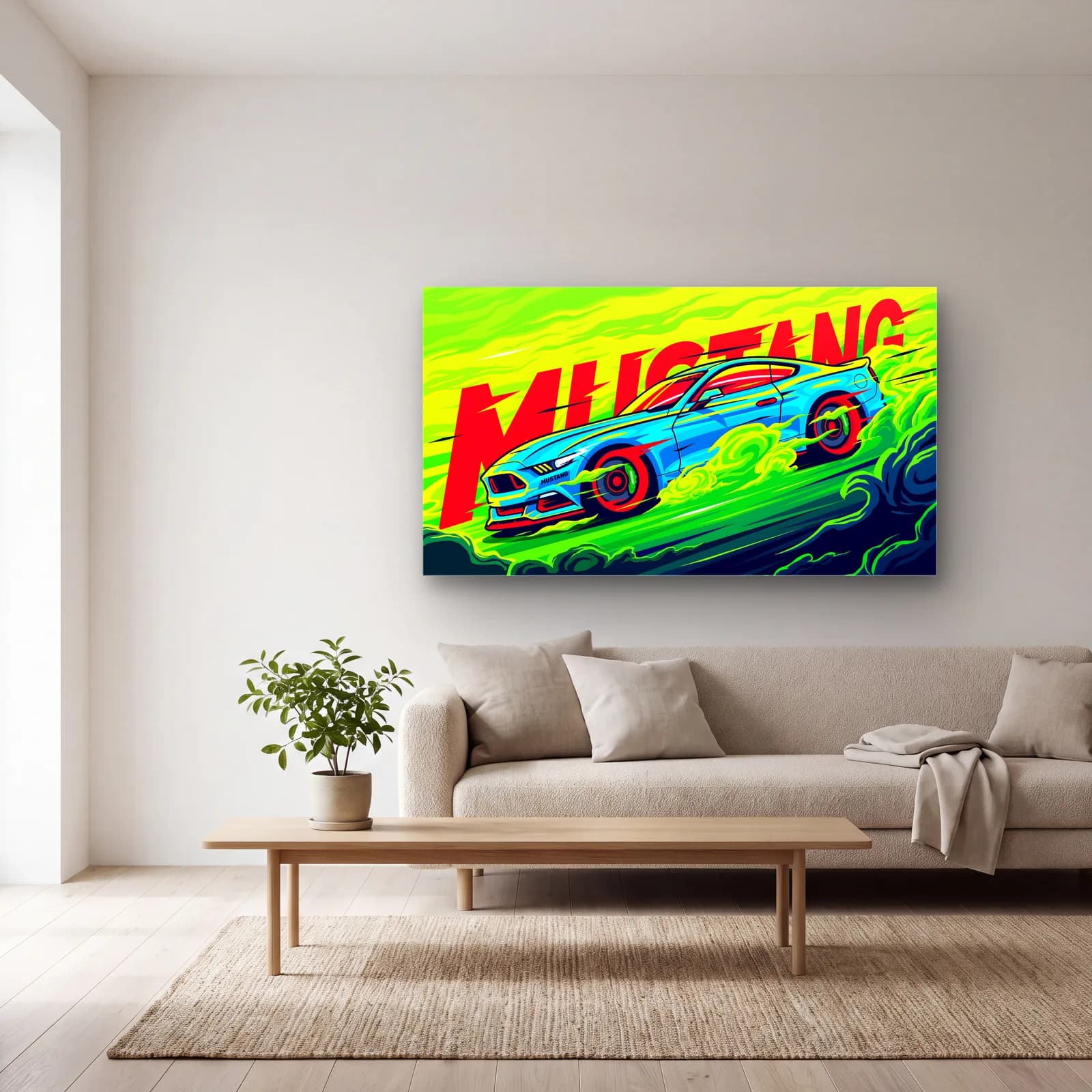 Ford Mustang Neon Posteri cam tablo — açık renk salonda