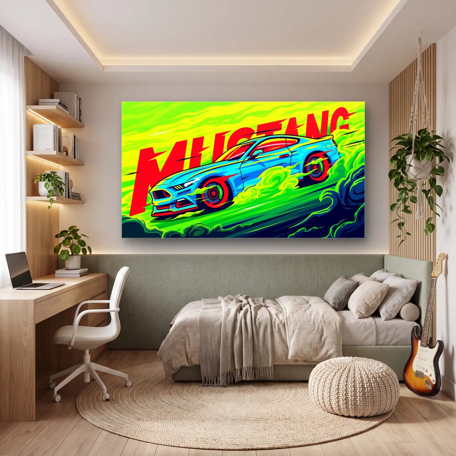 Ford Mustang Neon Posteri cam tablo — genç odasında