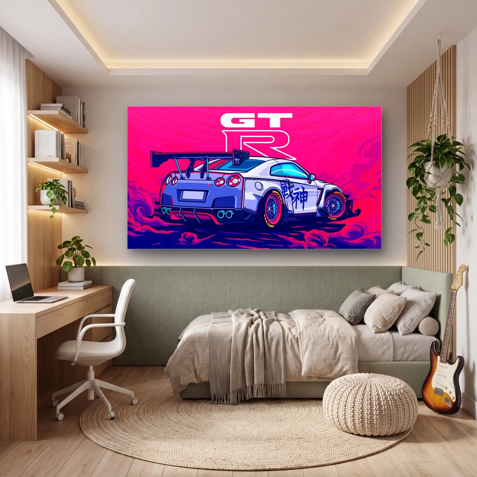 Nissan GT-R Pembe Poster cam tablo — genç odasında