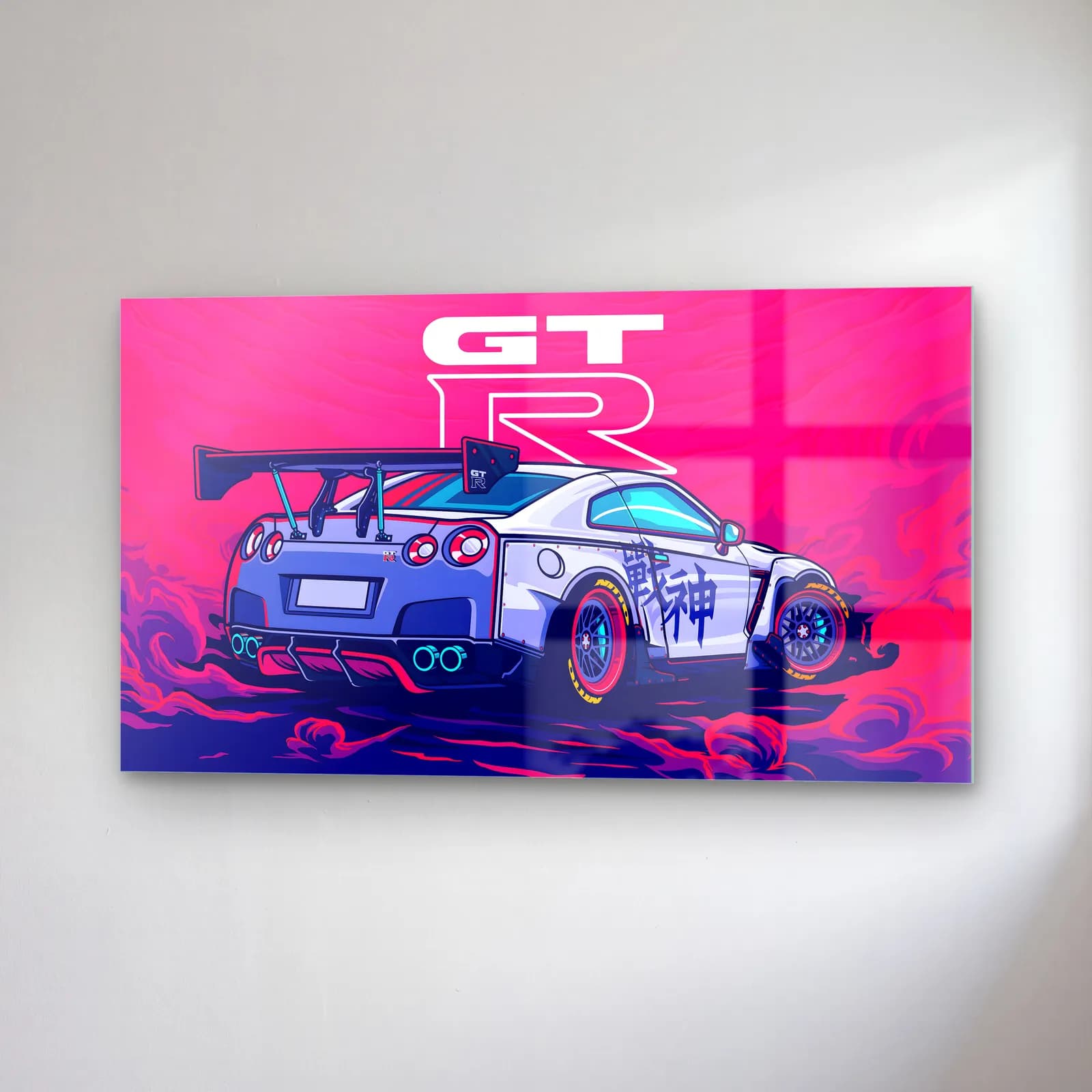 Nissan GT-R Pembe Poster cam tablo — sağ açıdan görünüm