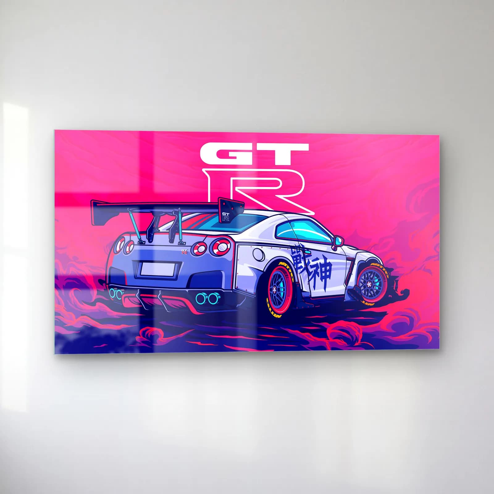 Nissan GT-R Pembe Poster cam tablo — sol açıdan görünüm