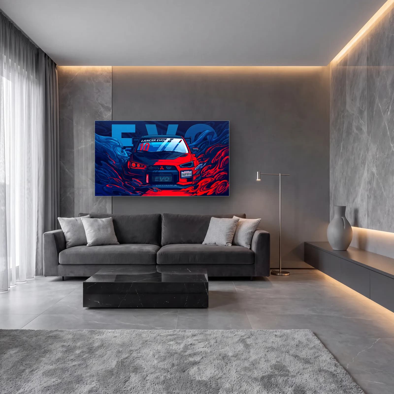 Mitsubishi Lancer Evo Posteri cam tablo — lüks salon duvarında