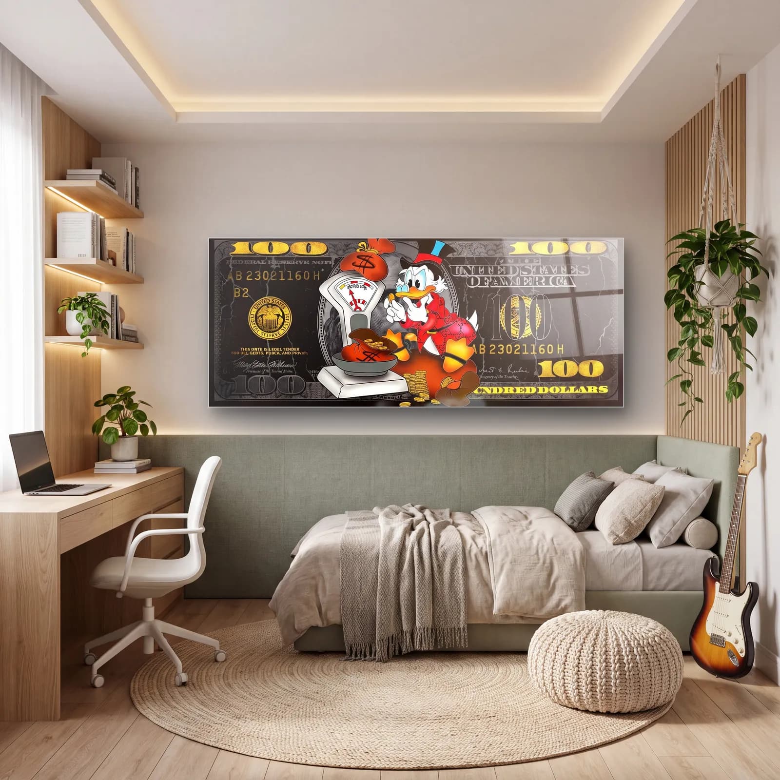 Scrooge McDuck 100 Dolar cam tablo — genç odasında