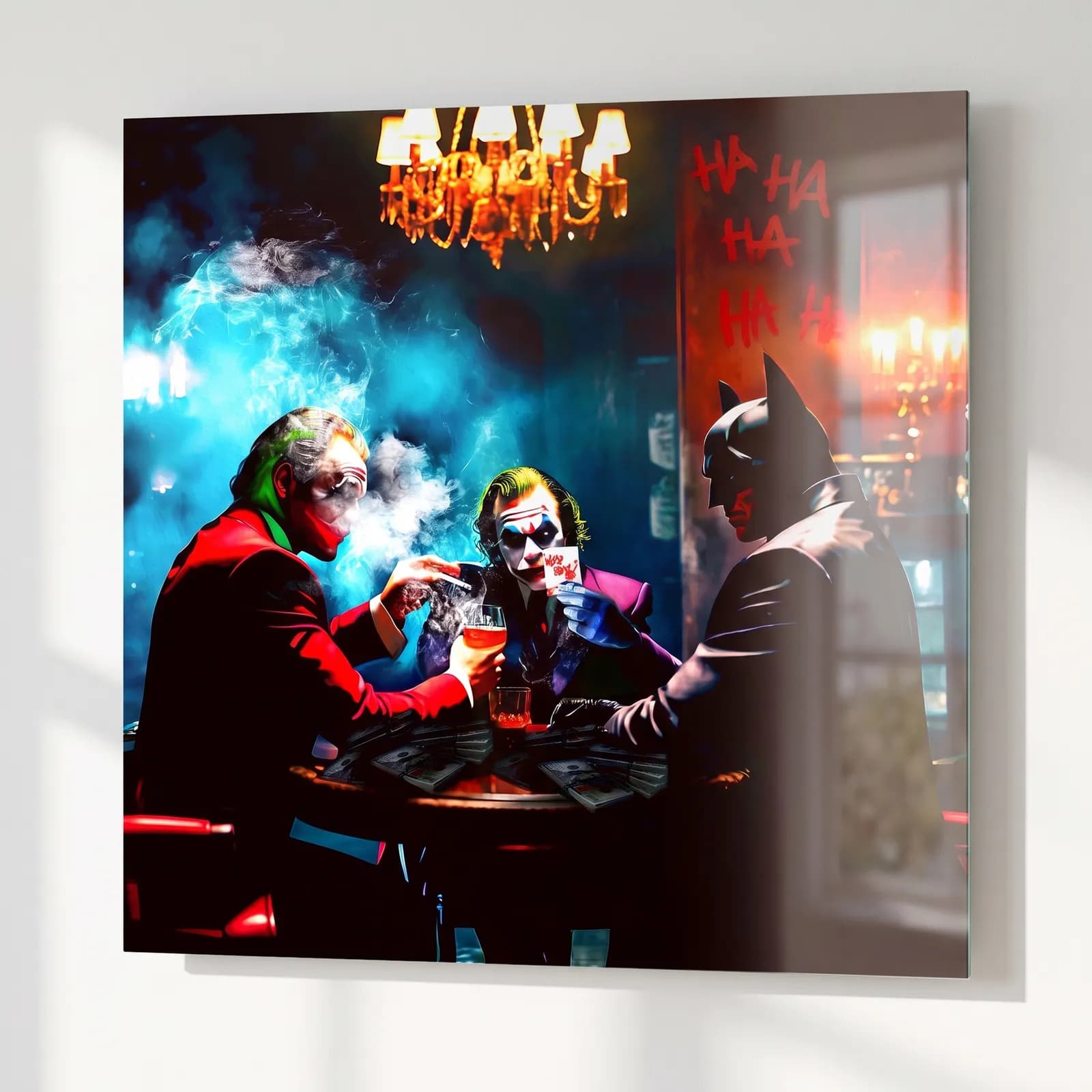 Joker ve Batman Poker Masası cam tablo — sağ açıdan görünüm