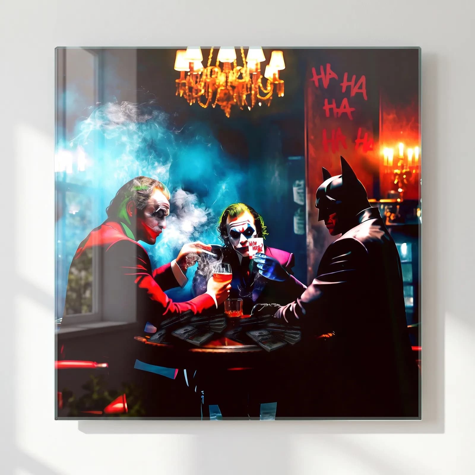 Joker ve Batman Poker Masası cam tablo — sol açıdan görünüm