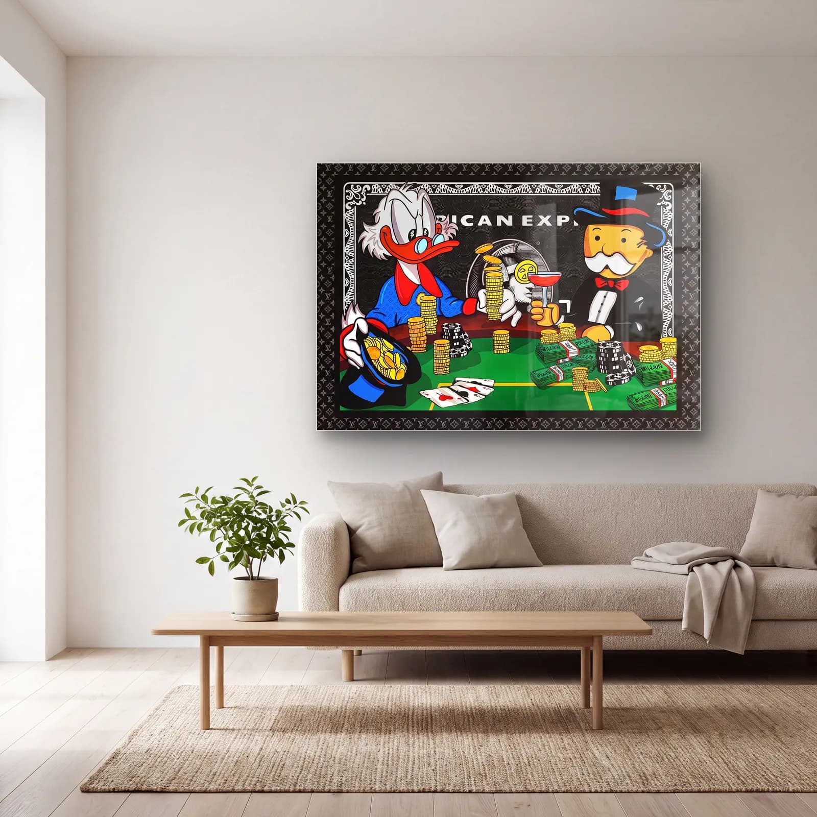 Scrooge ve Monopoly Poker cam tablo — açık renk salonda
