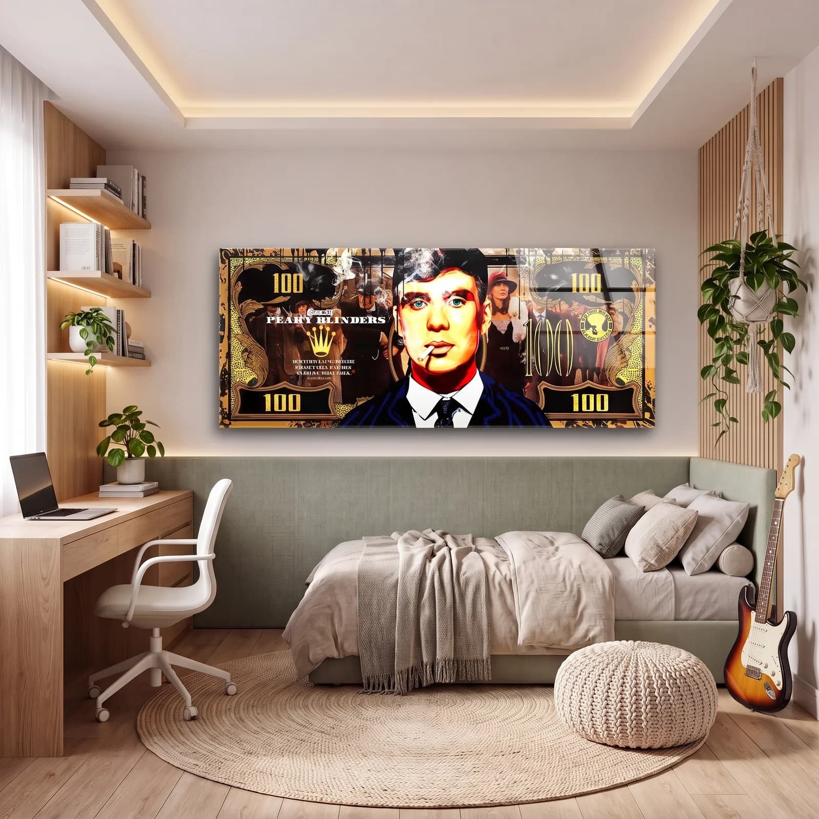 Thomas Shelby Sigaralı Dolar cam tablo — genç odasında