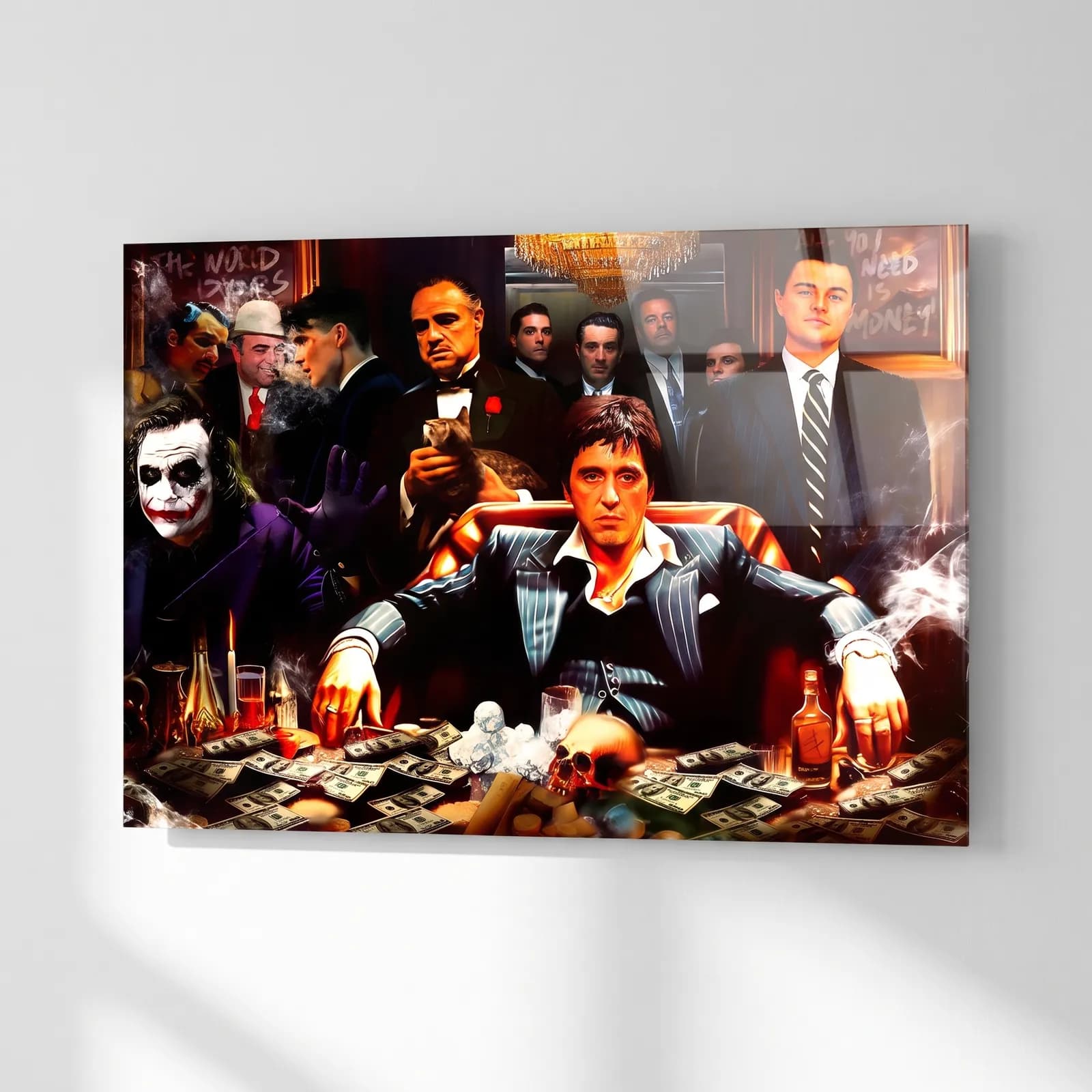 Scarface ve Gangster Masası cam tablo — sağ açıdan görünüm