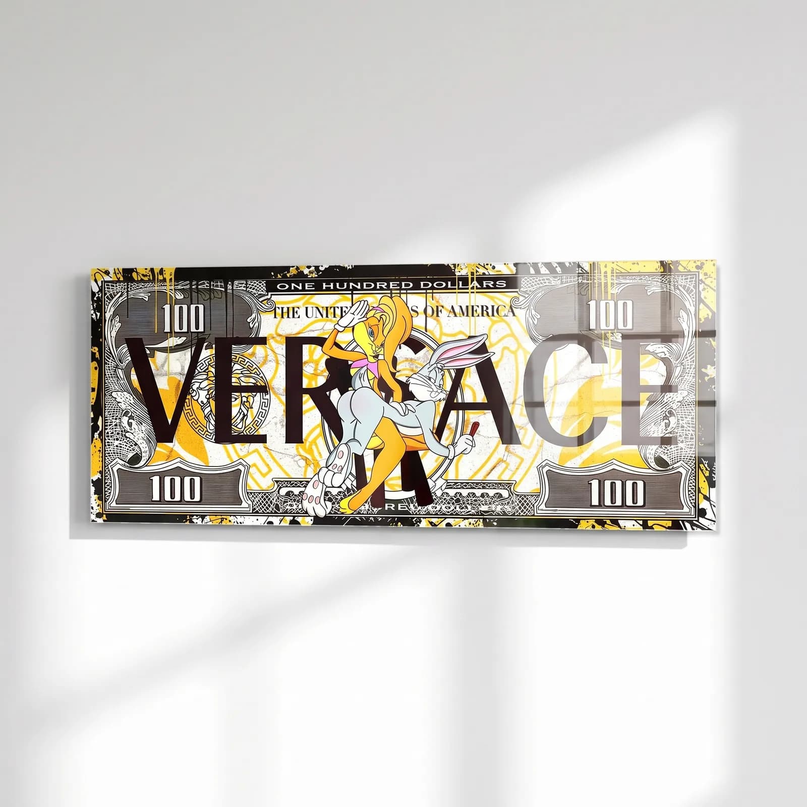 Versace Desenli Bugs Bunny Dolar cam tablo — sağ açıdan görünüm