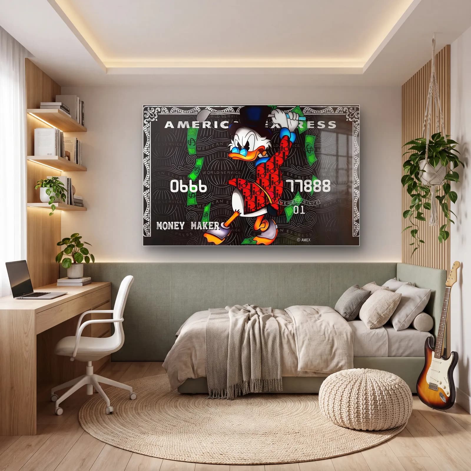 Scrooge Money Maker Kredi Kartı cam tablo — genç odasında