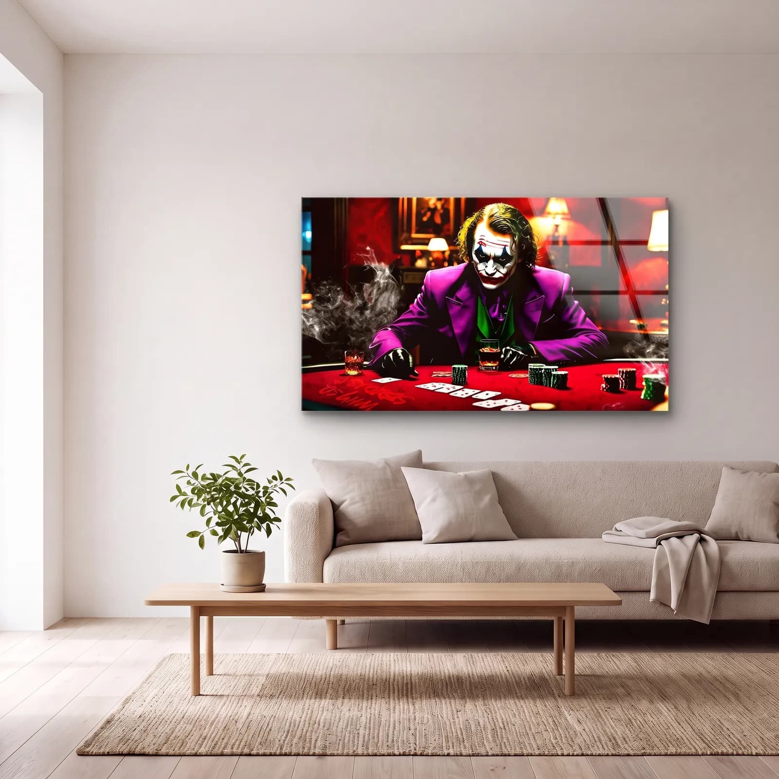 Poker Oynayan Joker cam tablo — açık renk salonda