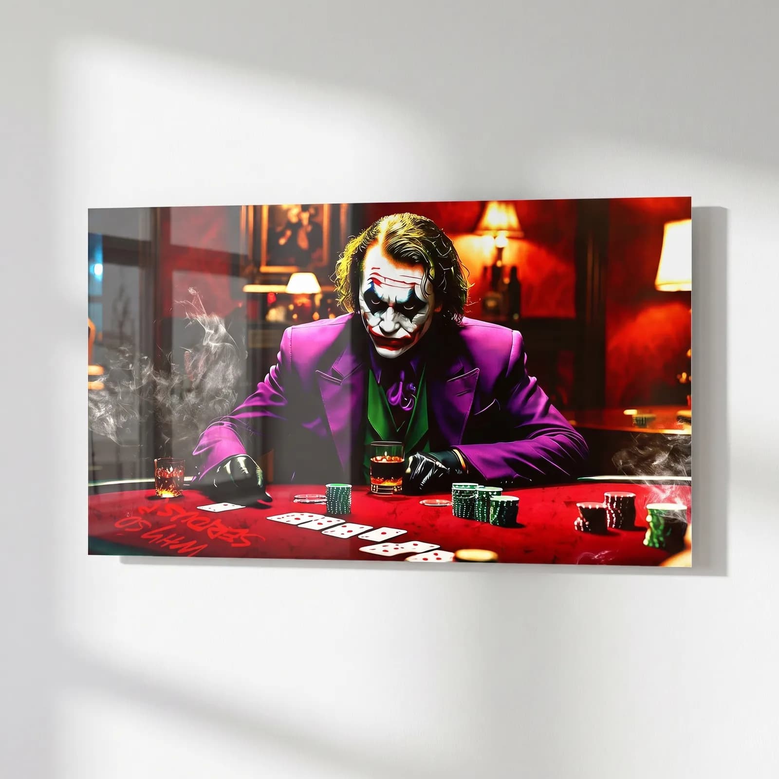 Poker Oynayan Joker cam tablo — sağ açıdan görünüm