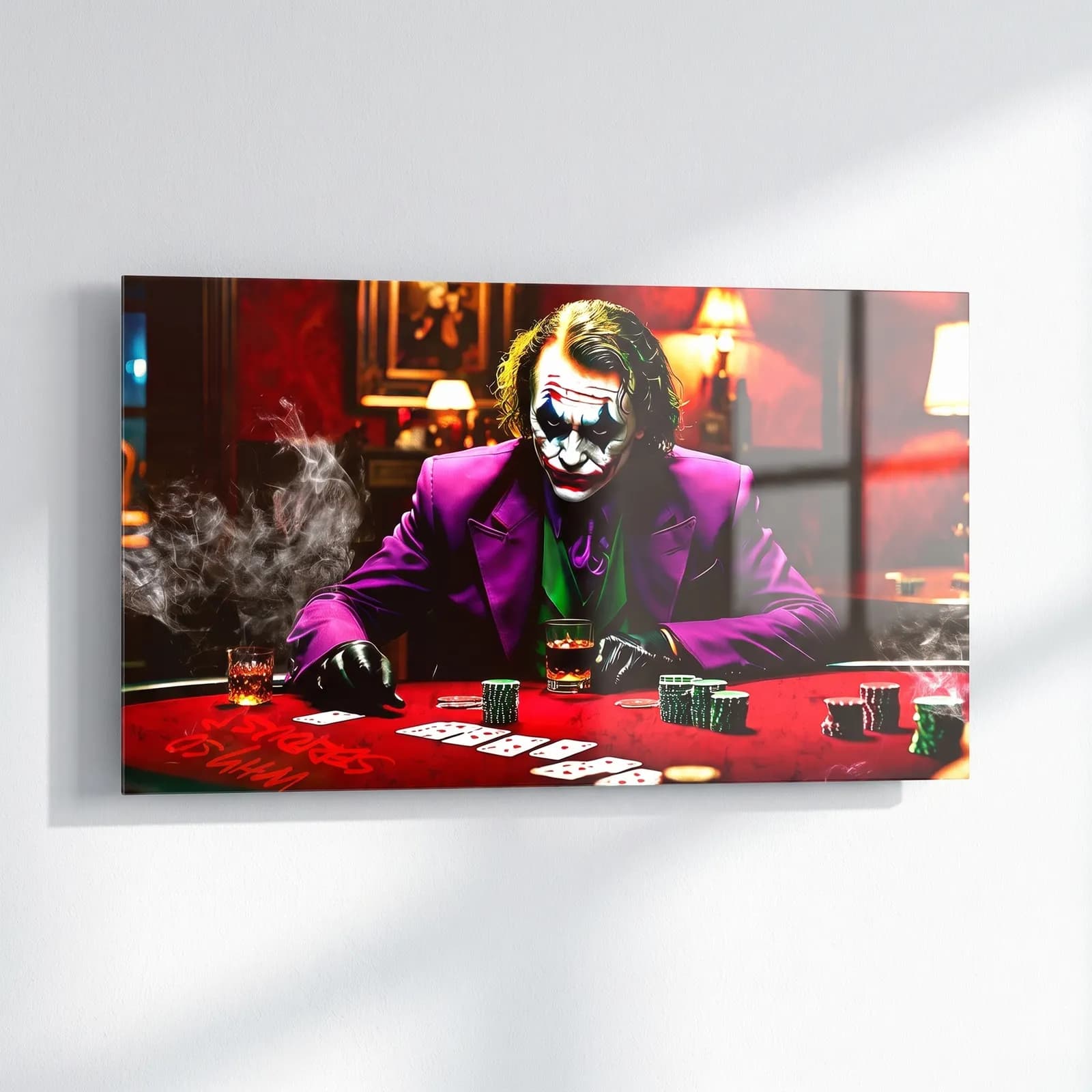 Poker Oynayan Joker cam tablo — sol açıdan görünüm