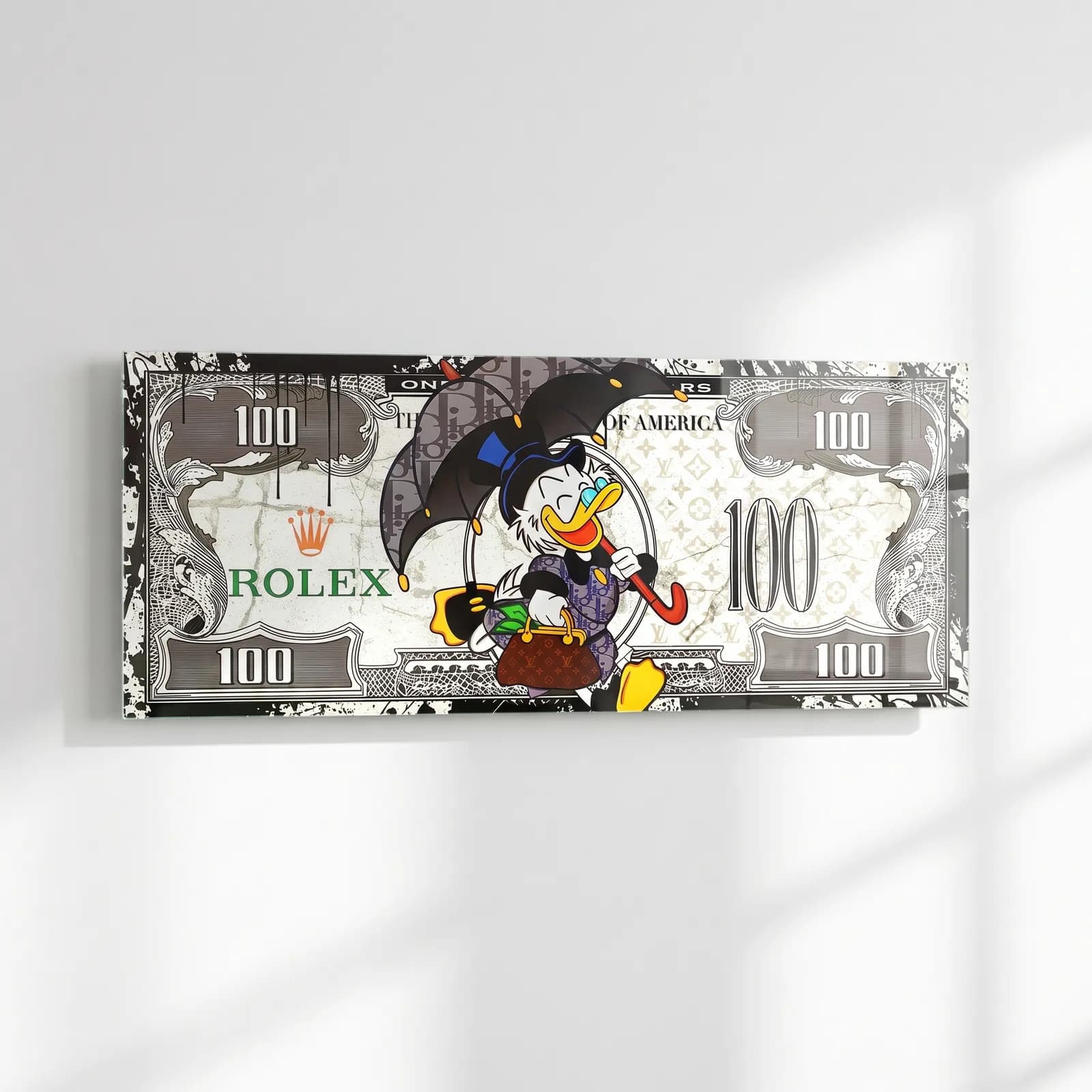 Rolex Desenli Scrooge Dolar cam tablo — sol açıdan görünüm