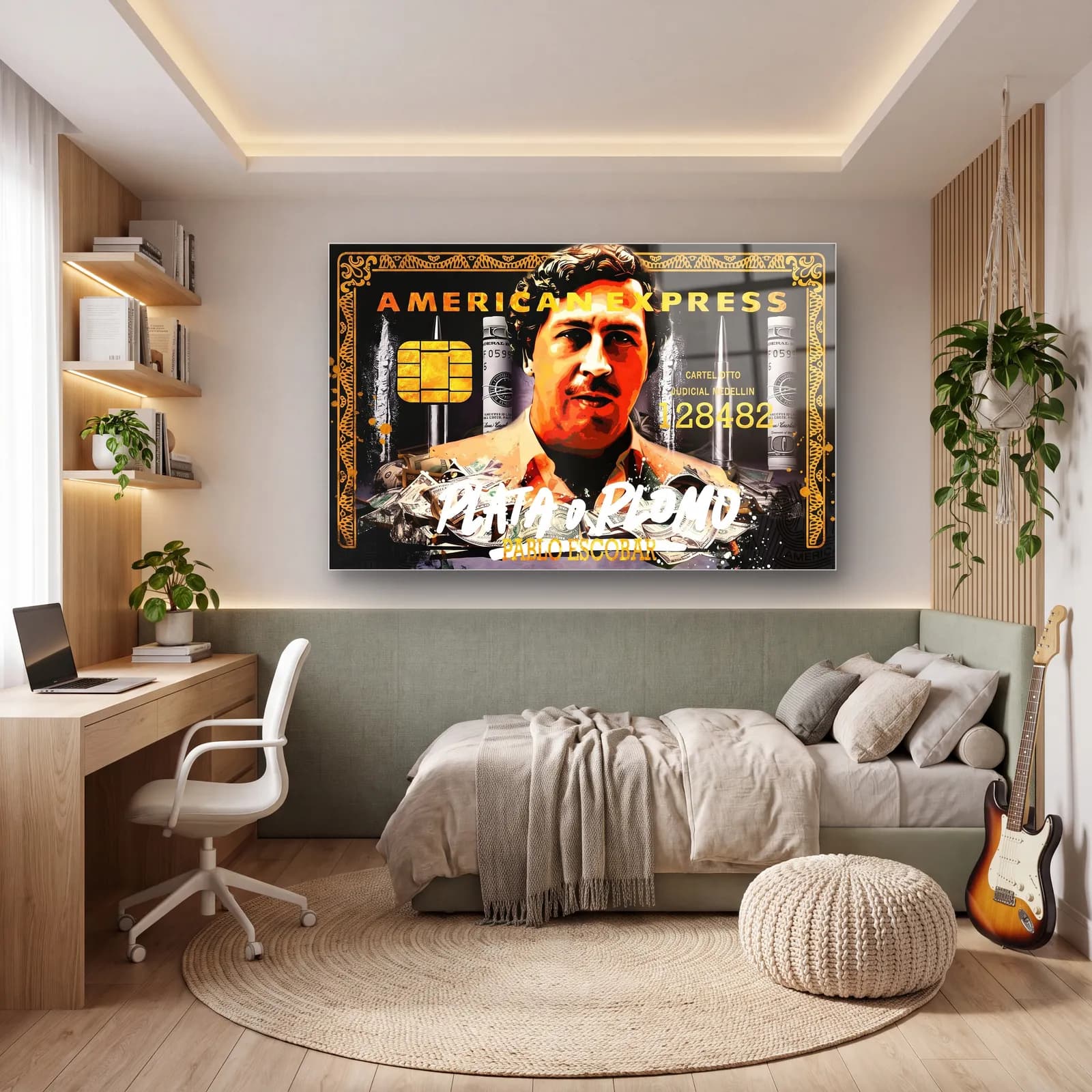 Pablo Escobar Plata O Plomo cam tablo — genç odasında