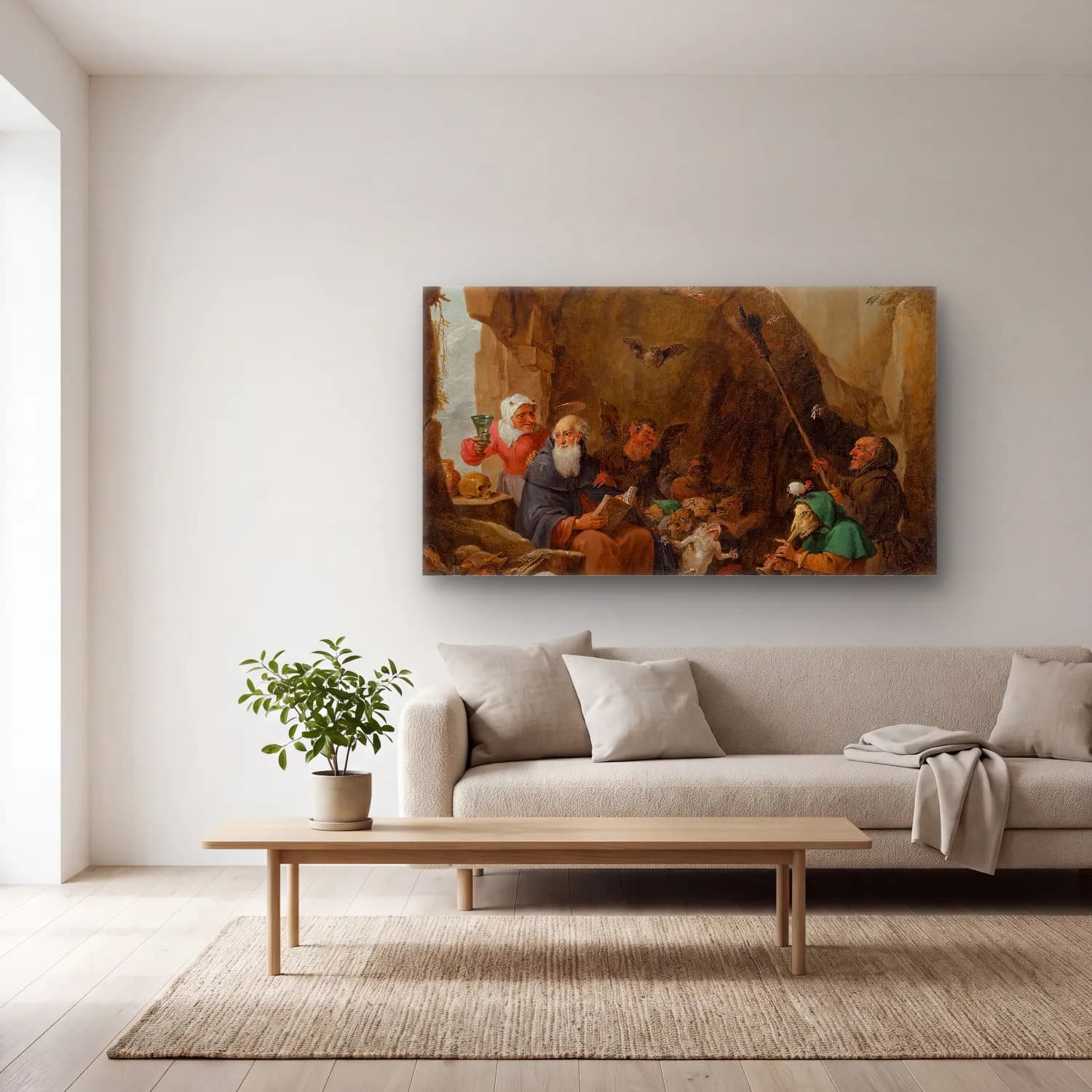 David Teniers The Younger – The Temptation of Saint Anthony cam tablo — açık renk salonda