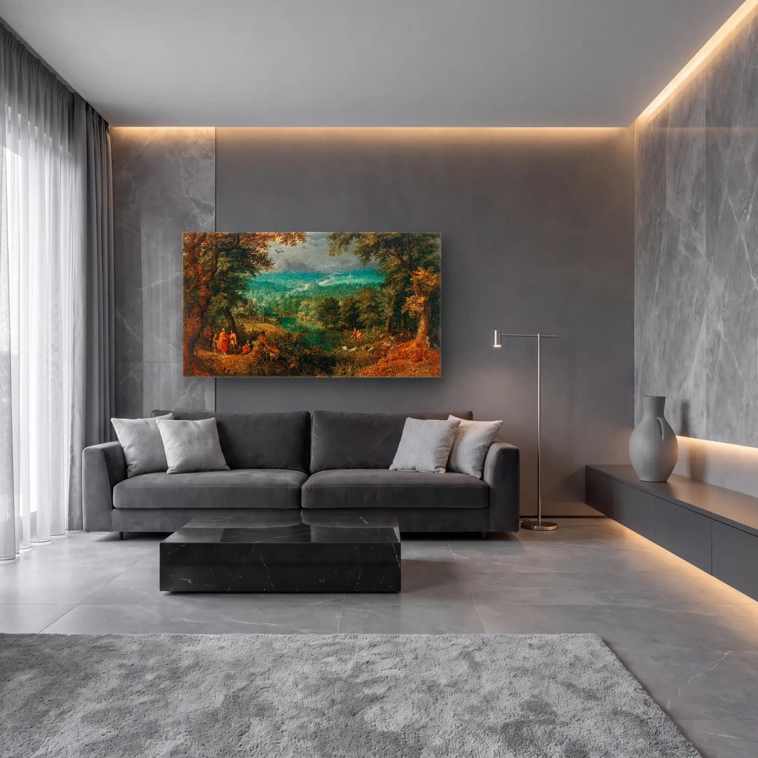 David Vinckboons – An extensive wooded landscape with biblical staffage cam tablo — lüks salon duvarında