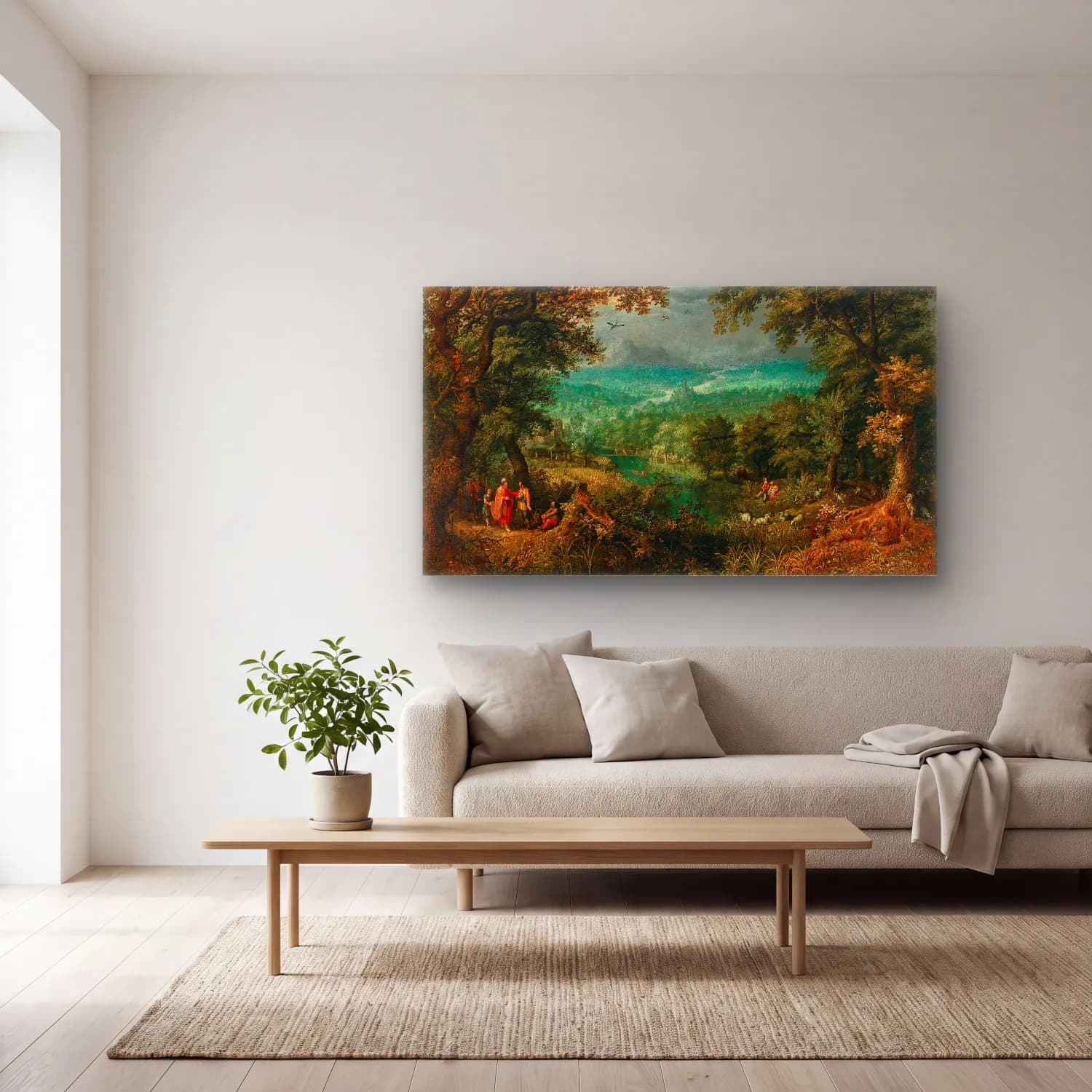 David Vinckboons – An extensive wooded landscape with biblical staffage cam tablo — açık renk salonda