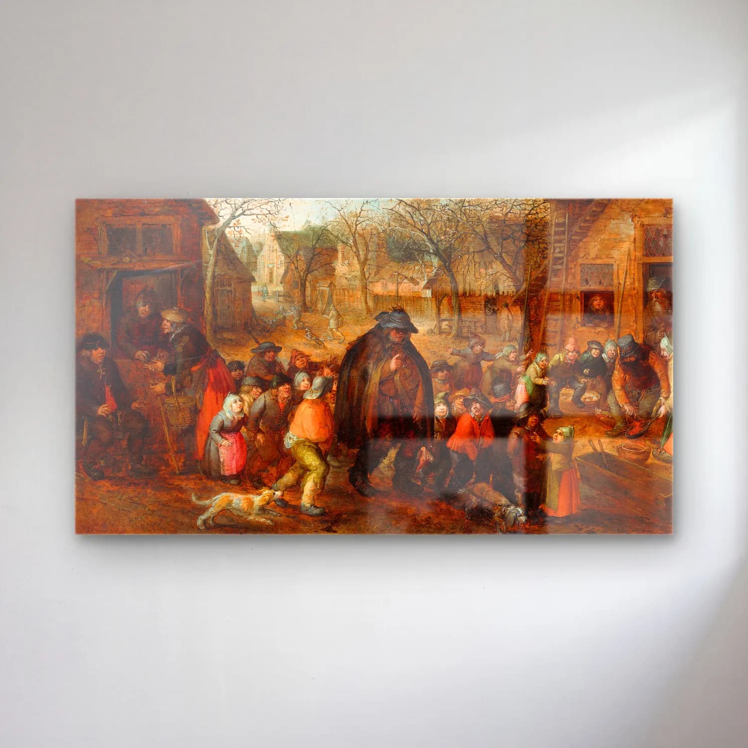 David Vinckboons – Blind Hurdy-Gurdy Player cam tablo — David Vinckboons – Blind Hurdy-Gurdy Player — yağlı boya kalabalık cadde