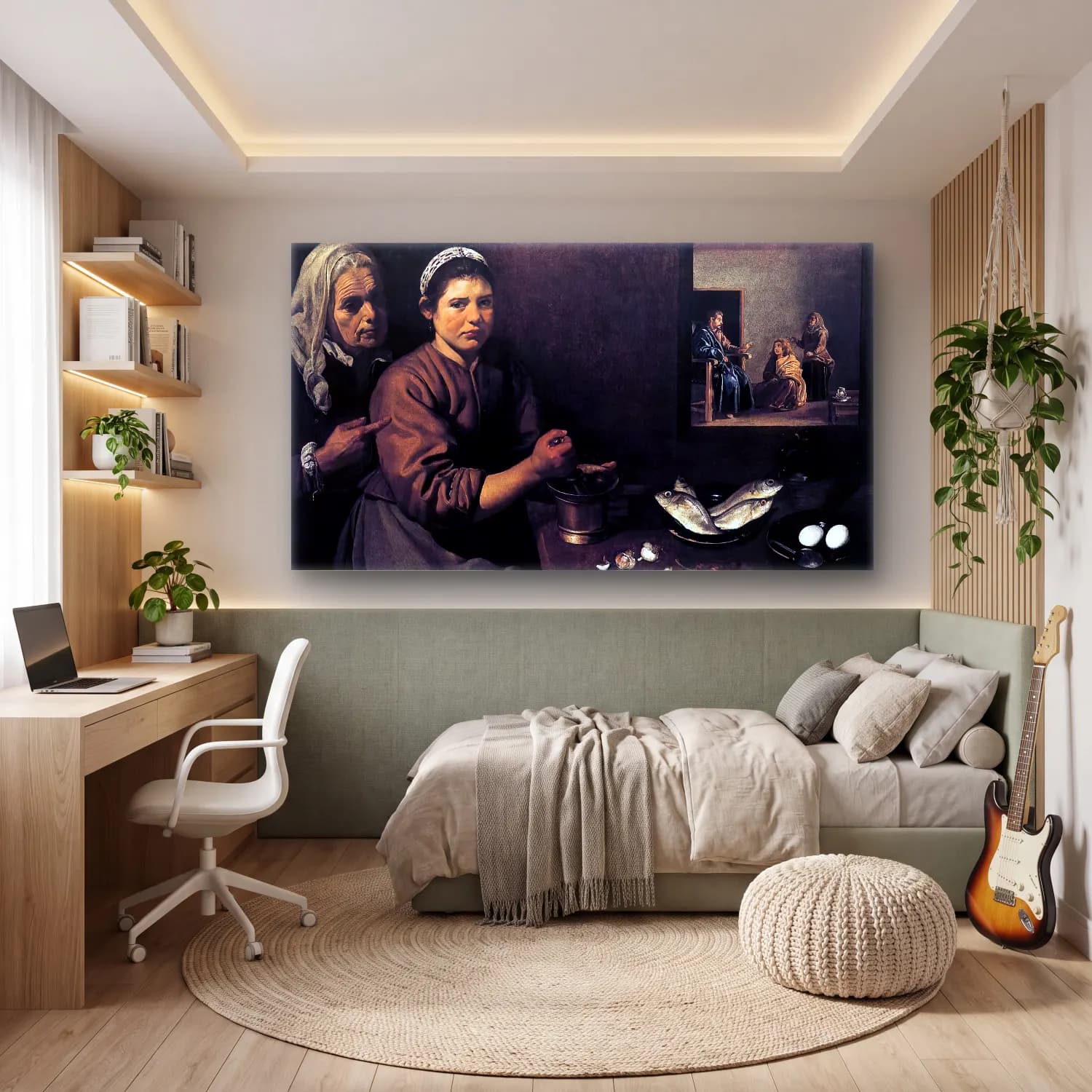 Yağlı Boya Kadın Portresi – Siyah Beyaz Tonlar cam tablo — genç odasında