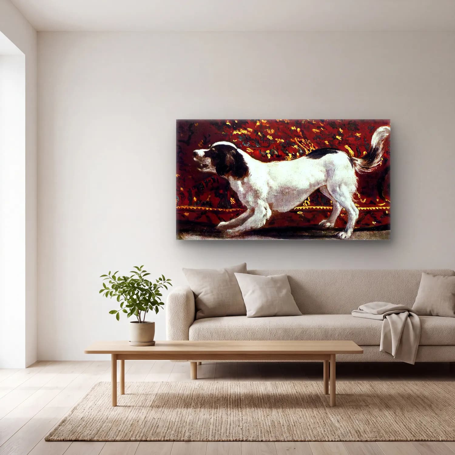 Empresyonist Köpek – Siyah Beyaz Tonlar cam tablo — açık renk salonda