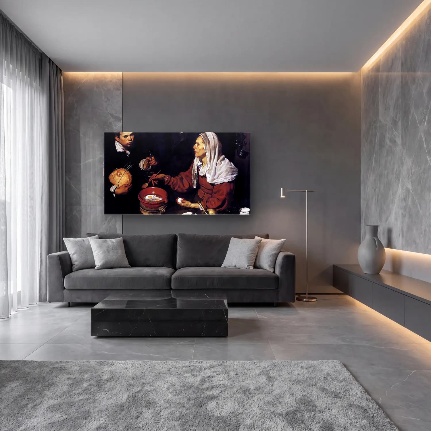 Yağlı Boya Kadın Portresi No. 11 cam tablo — lüks salon duvarında