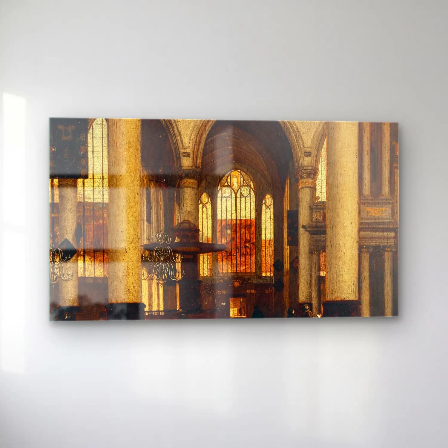 Emanuel de Witte – An interior of a Protestant Gothic church cam tablo — sol açıdan görünüm
