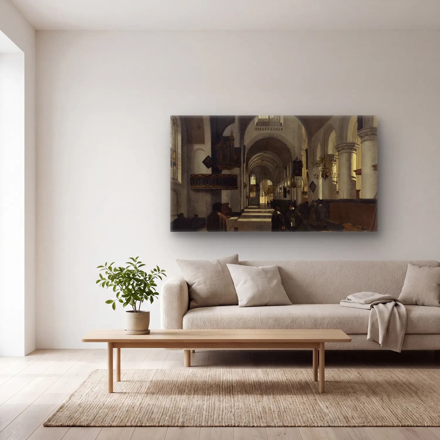 Emanuel de Witte – Interior of a Church cam tablo — açık renk salonda