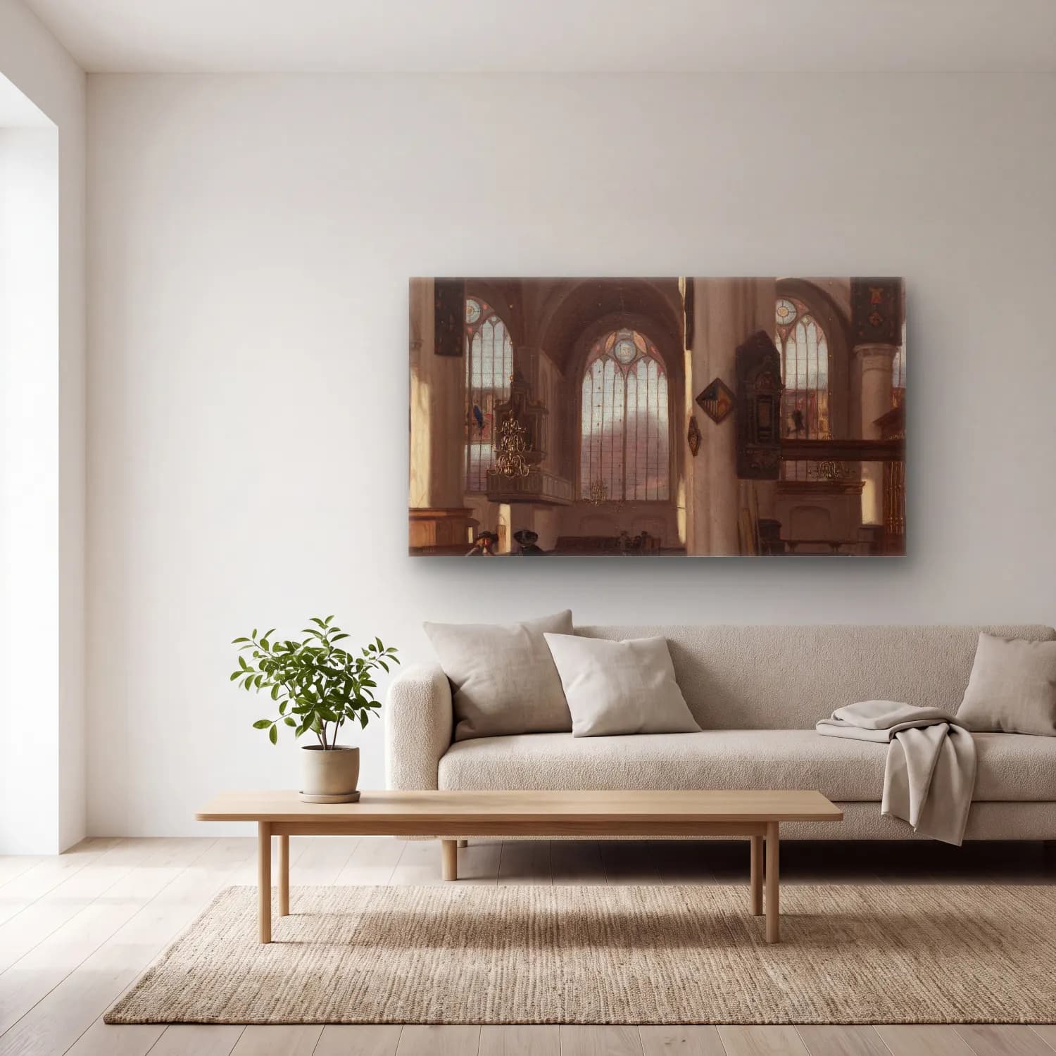Emanuel de Witte – Interior of a Church – Bej Tonlar cam tablo — açık renk salonda