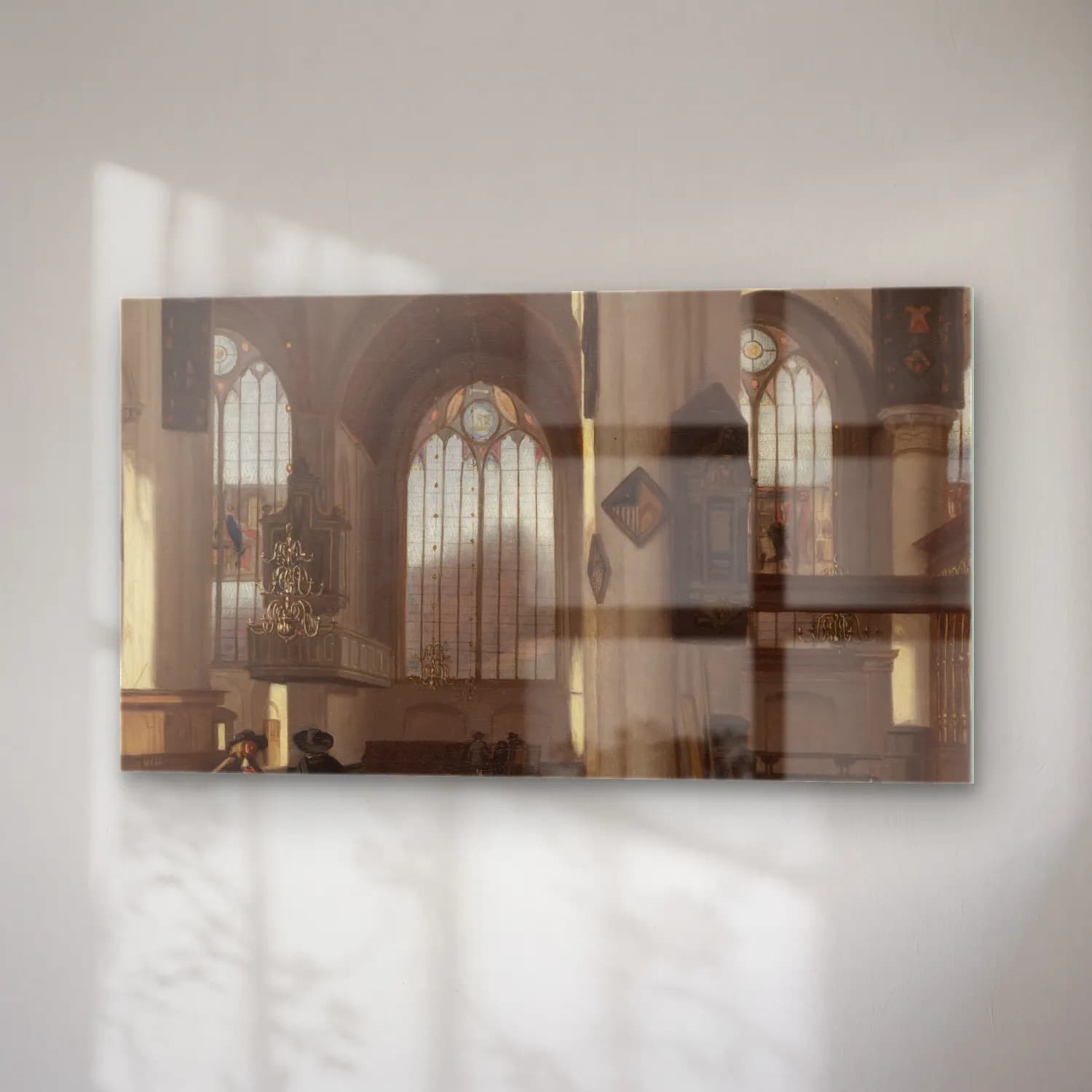 Emanuel de Witte – Interior of a Church – Bej Tonlar cam tablo — sağ açıdan görünüm