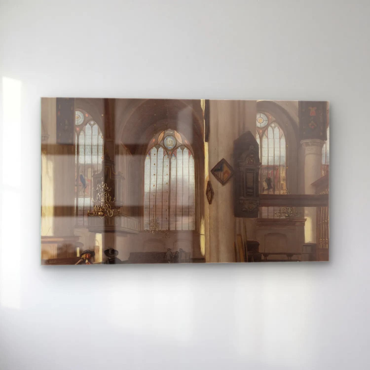 Emanuel de Witte – Interior of a Church – Bej Tonlar cam tablo — sol açıdan görünüm