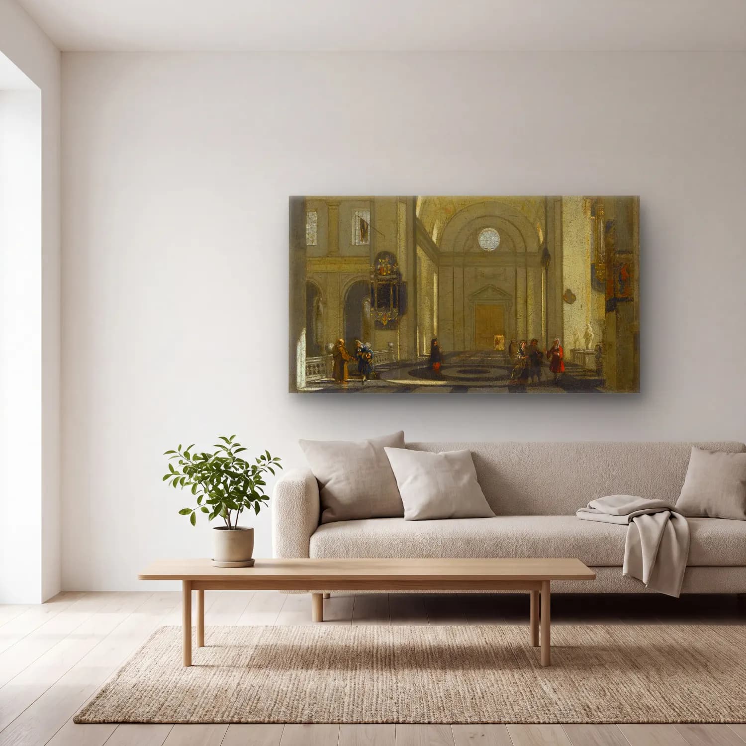 Emanuel de Witte – Interior of a Church No. 4 cam tablo — açık renk salonda