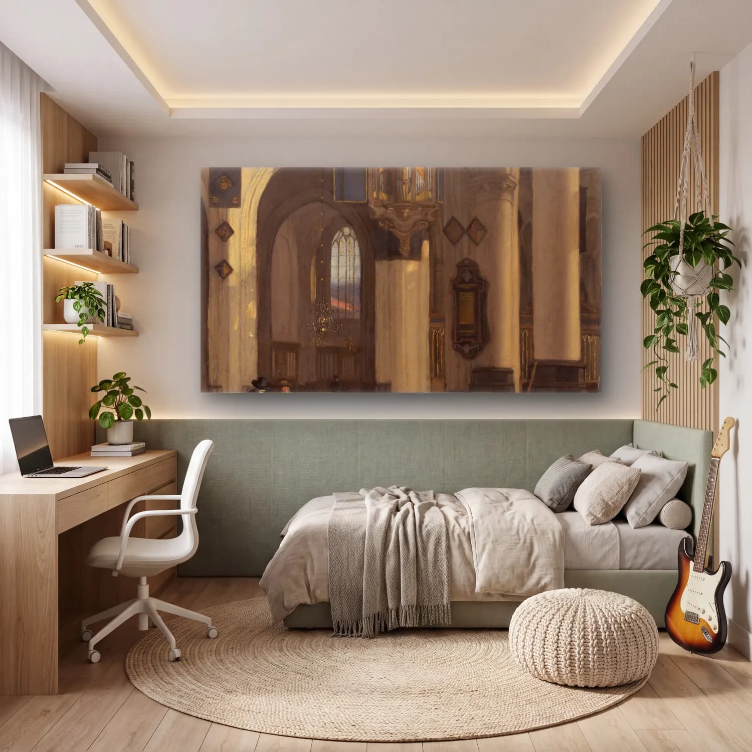 Emanuel de Witte – Interior of a Protestant Gothic Church with Motifs from the… cam tablo — genç odasında