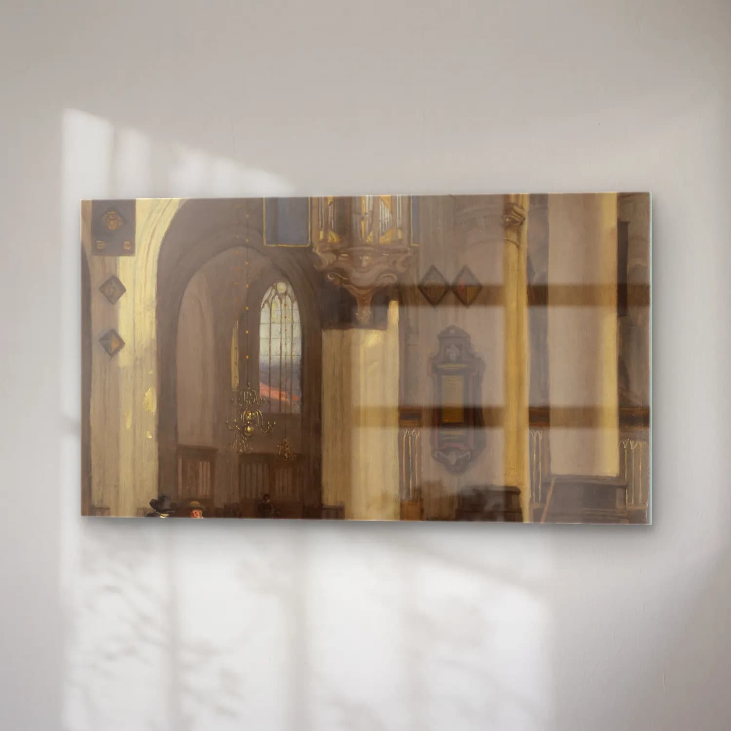 Emanuel de Witte – Interior of a Protestant Gothic Church with Motifs from the… cam tablo — sağ açıdan görünüm