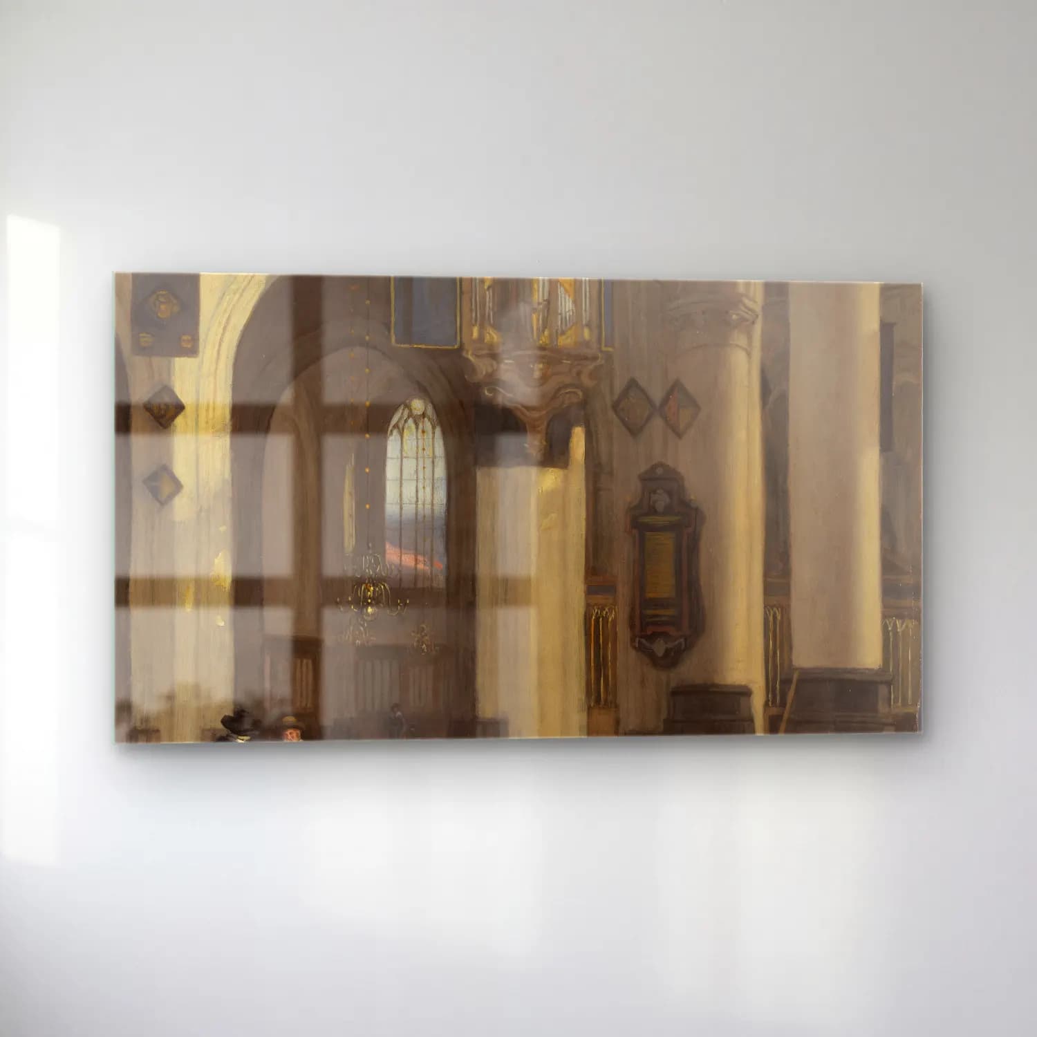 Emanuel de Witte – Interior of a Protestant Gothic Church with Motifs from the… cam tablo — sol açıdan görünüm