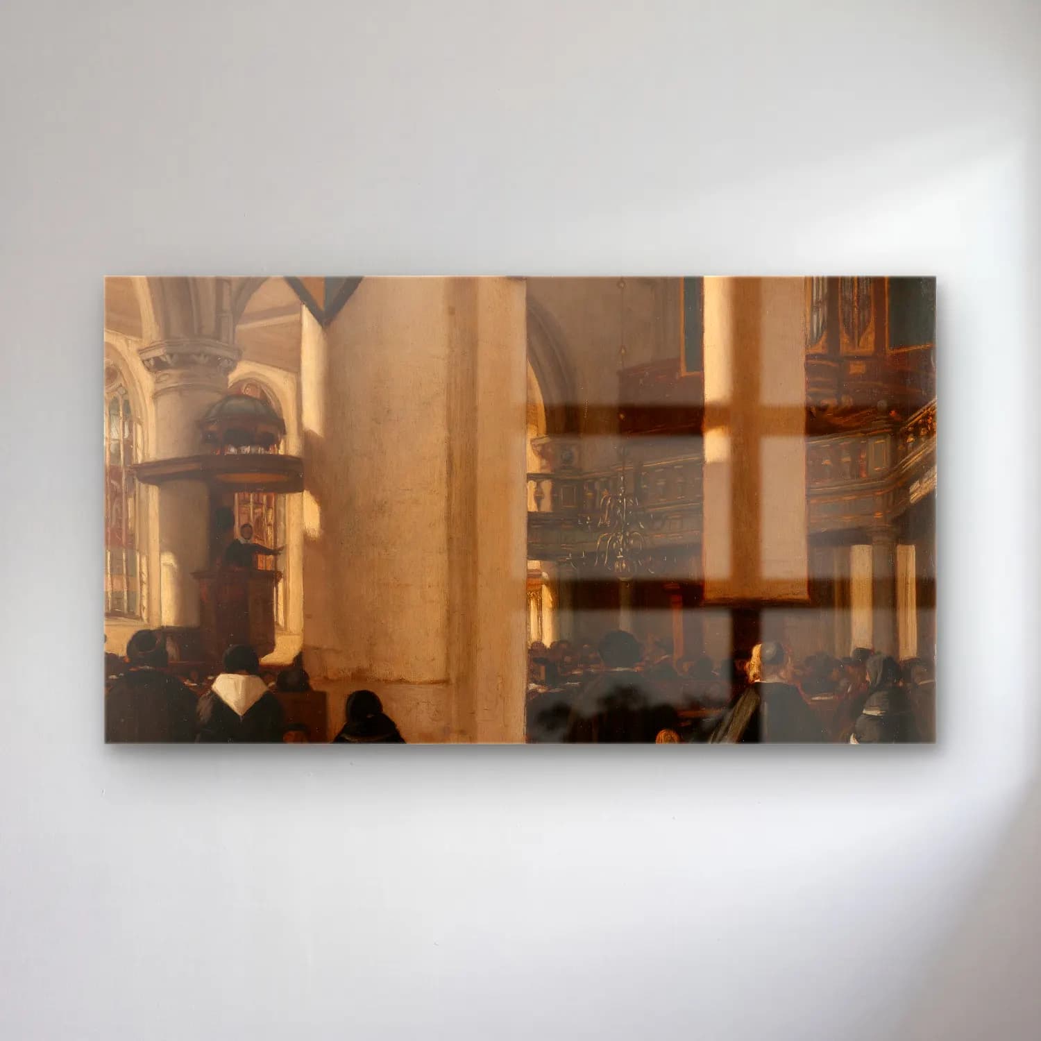 Emanuel de Witte – Interior of a Protestant, Gothic Church during a Service cam tablo — Emanuel de Witte – Interior of a Protestant, Gothic Church during a Service — yağlı boya katedral