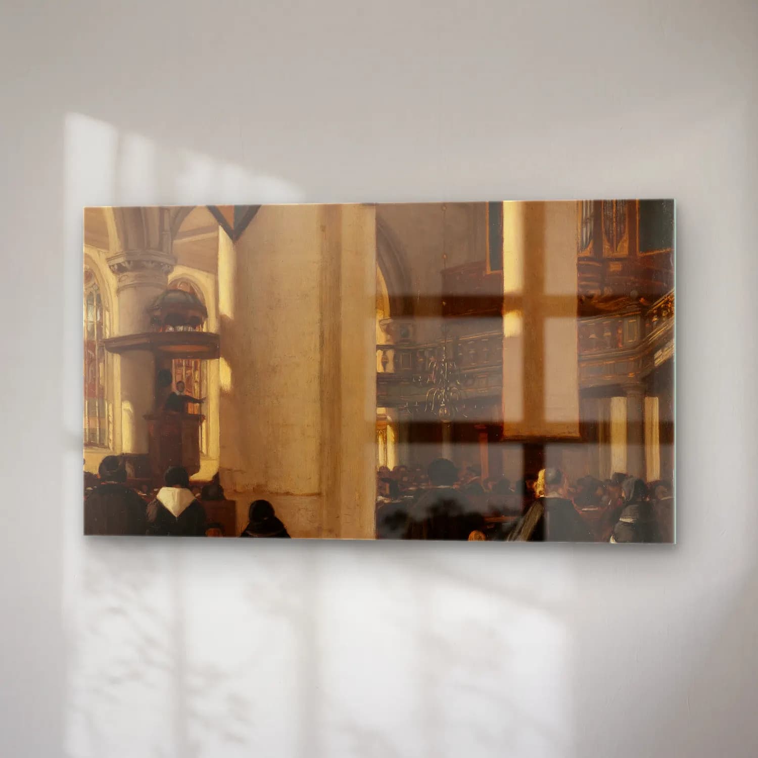 Emanuel de Witte – Interior of a Protestant, Gothic Church during a Service cam tablo — sağ açıdan görünüm