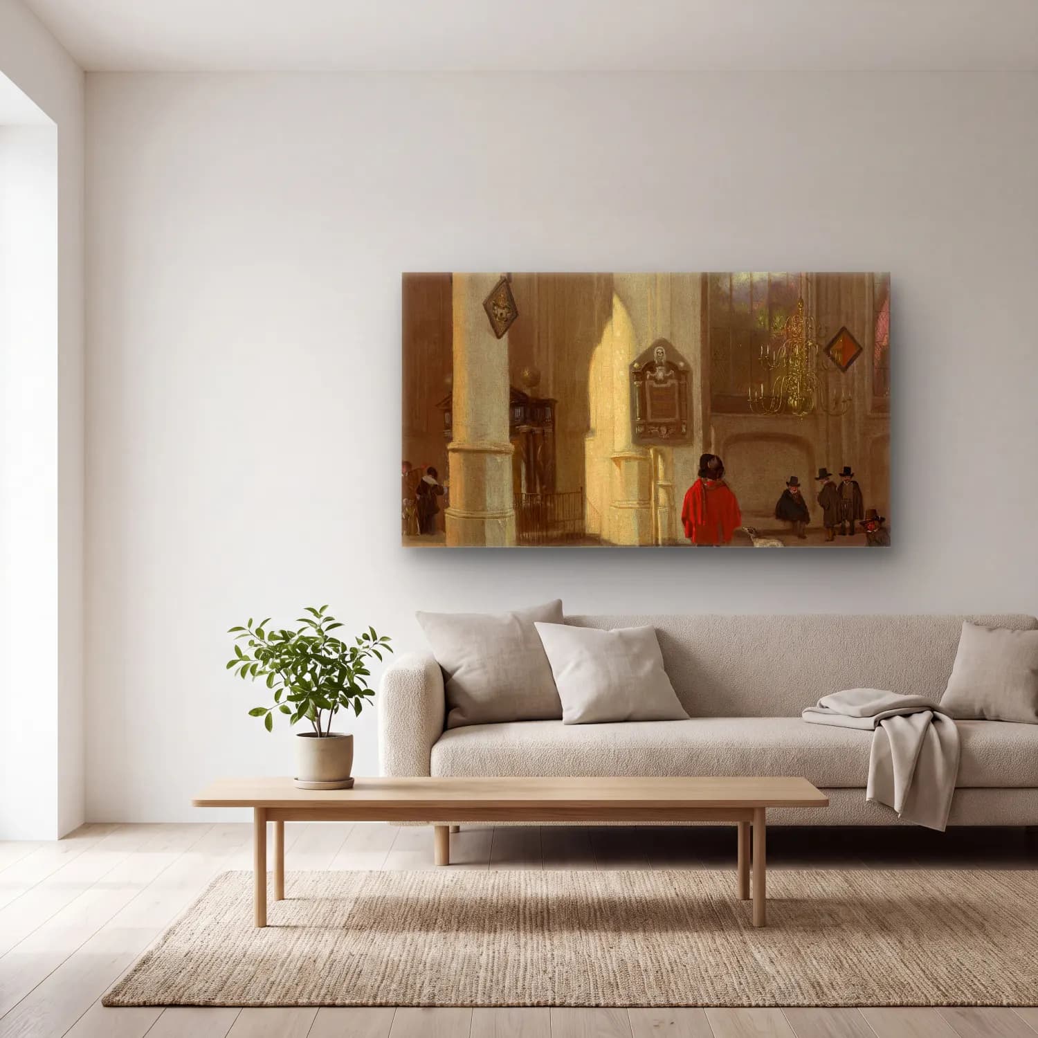 Emanuel de Witte – Interior of the Oude Kerk in Delft cam tablo — açık renk salonda