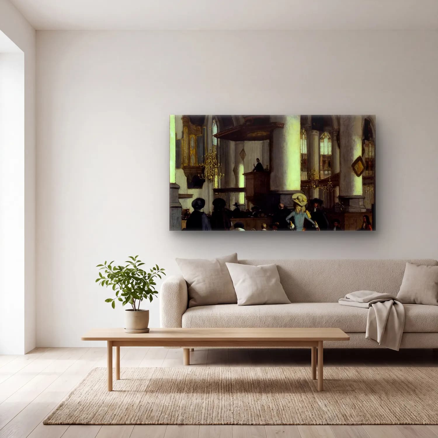 Emanuel de Witte – Interior of the Oude Kerk, Delft cam tablo — açık renk salonda