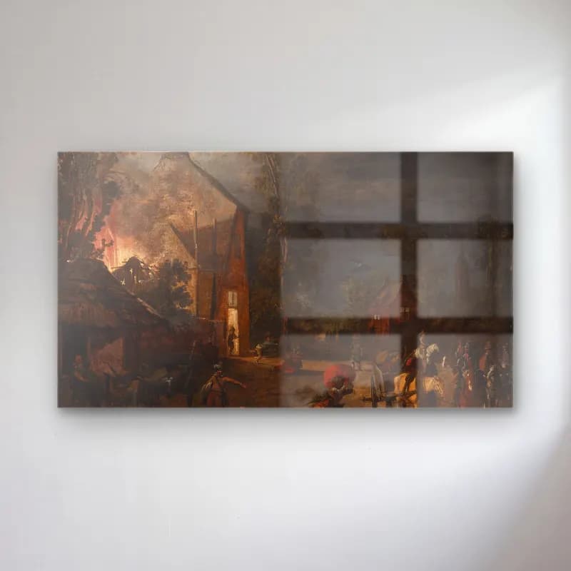 Esaias van de Velde – A Village Looted at Night cam tablo — Esaias van de Velde – A Village Looted at Night — yağlı boya savaş sahnesi