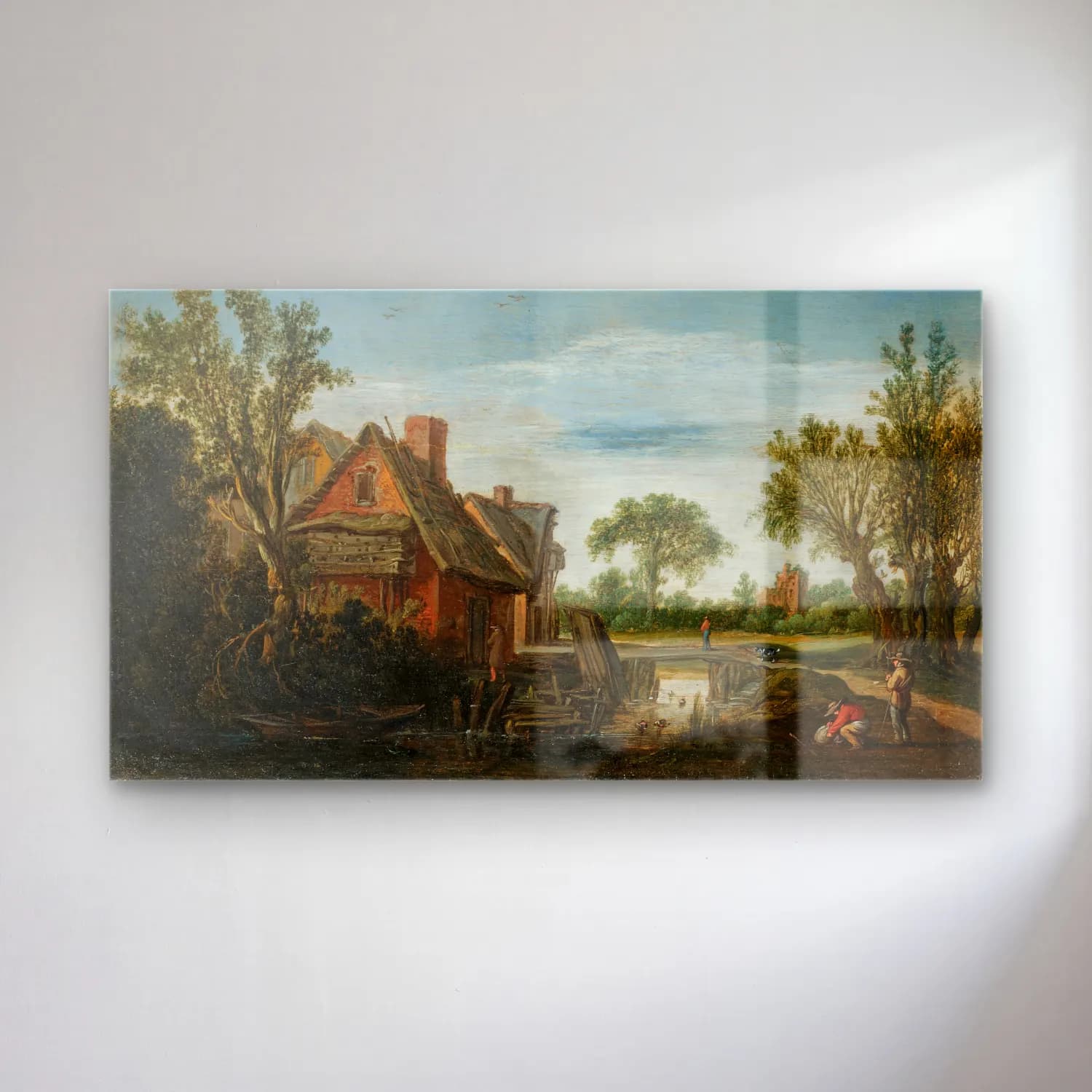Esaias van de Velde – A landscape with travellers crossing a bridge before a… cam tablo — Esaias van de Velde – A landscape with travellers crossing a bridge before a… — yağlı boya kır evi